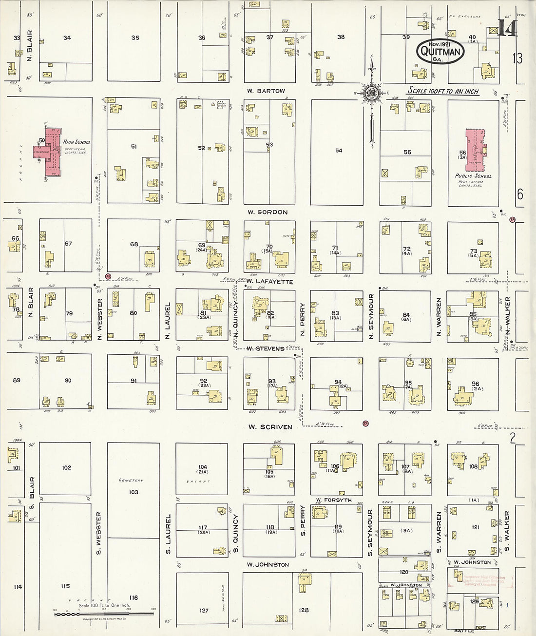 This old map of Quitman, Brooks County, Georgia was created by Sanborn Map Company in 1921