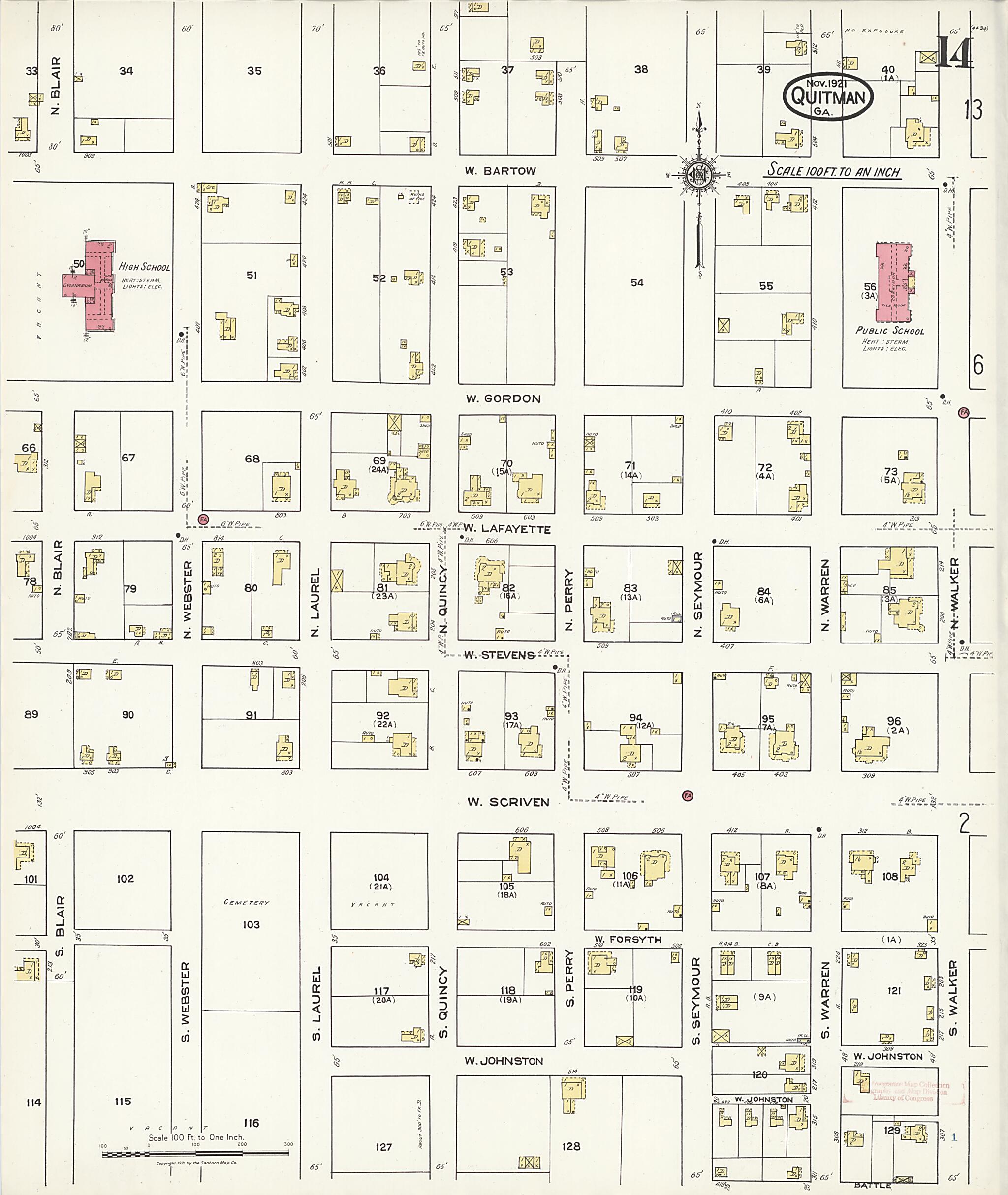 This old map of Quitman, Brooks County, Georgia was created by Sanborn Map Company in 1921