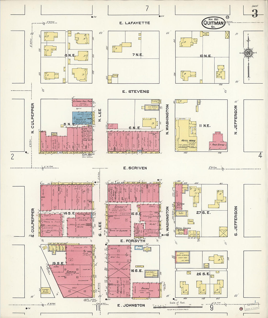 This old map of Quitman, Brooks County, Georgia was created by Sanborn Map Company in 1921