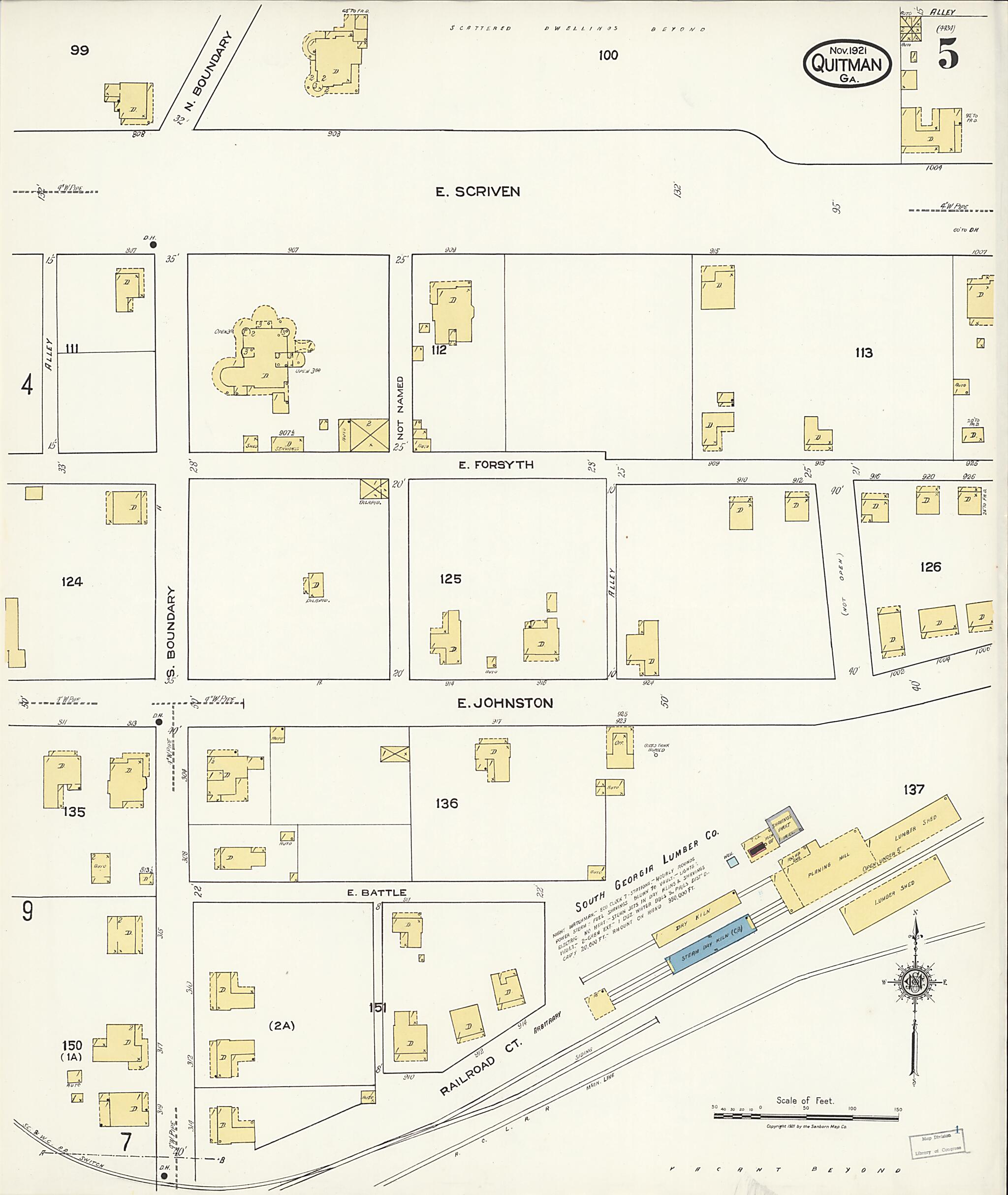 This old map of Quitman, Brooks County, Georgia was created by Sanborn Map Company in 1921