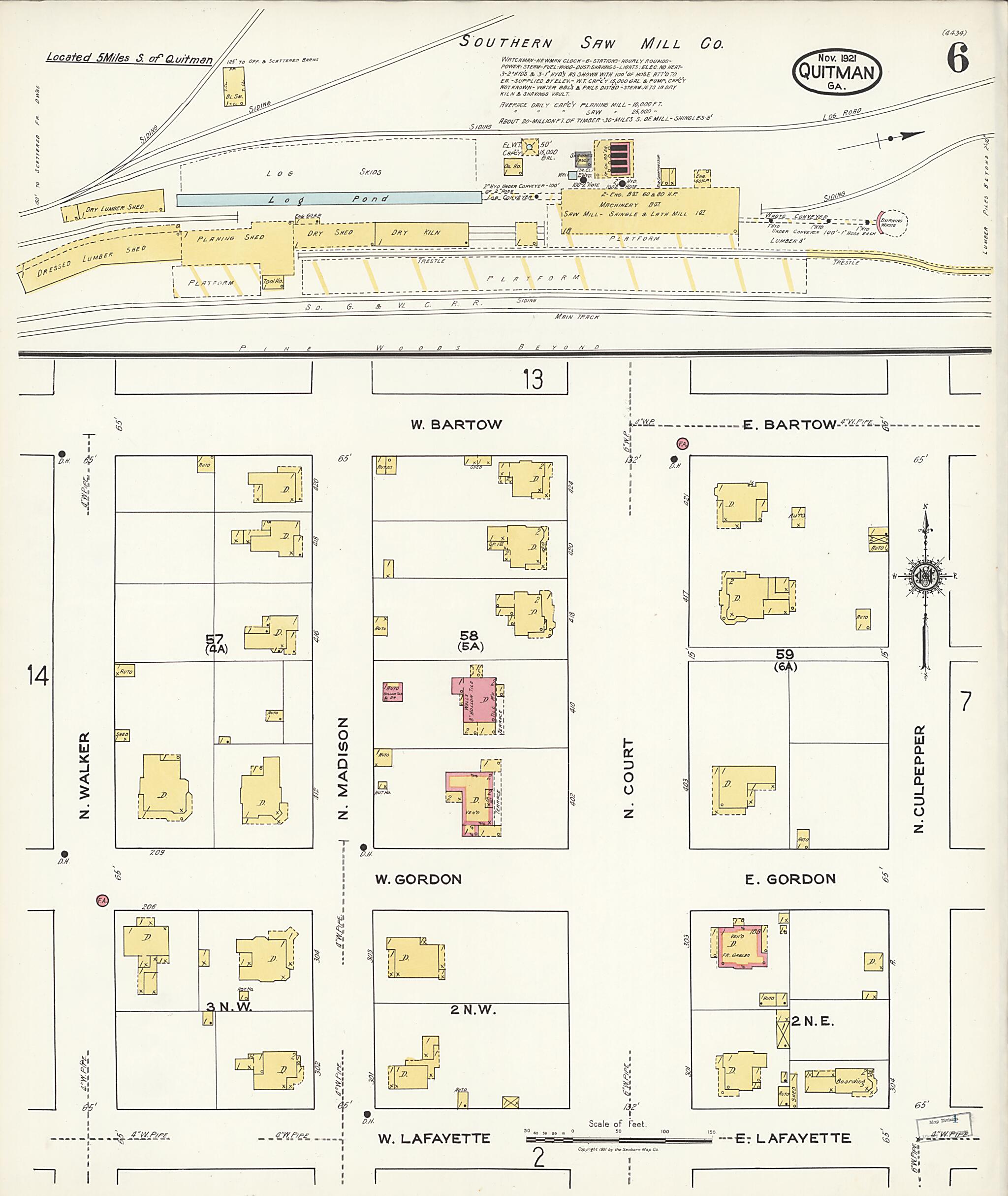 This old map of Quitman, Brooks County, Georgia was created by Sanborn Map Company in 1921