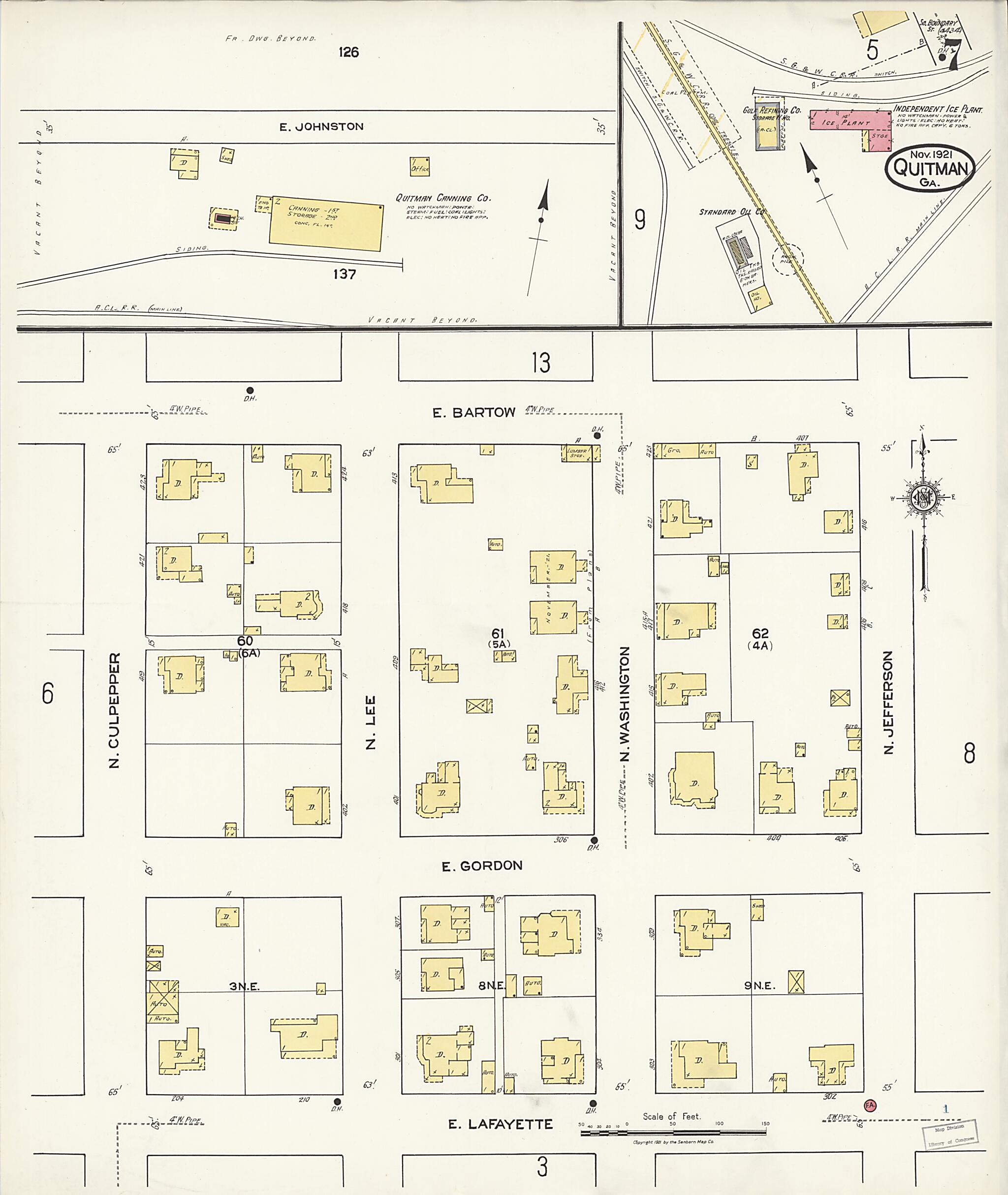 This old map of Quitman, Brooks County, Georgia was created by Sanborn Map Company in 1921