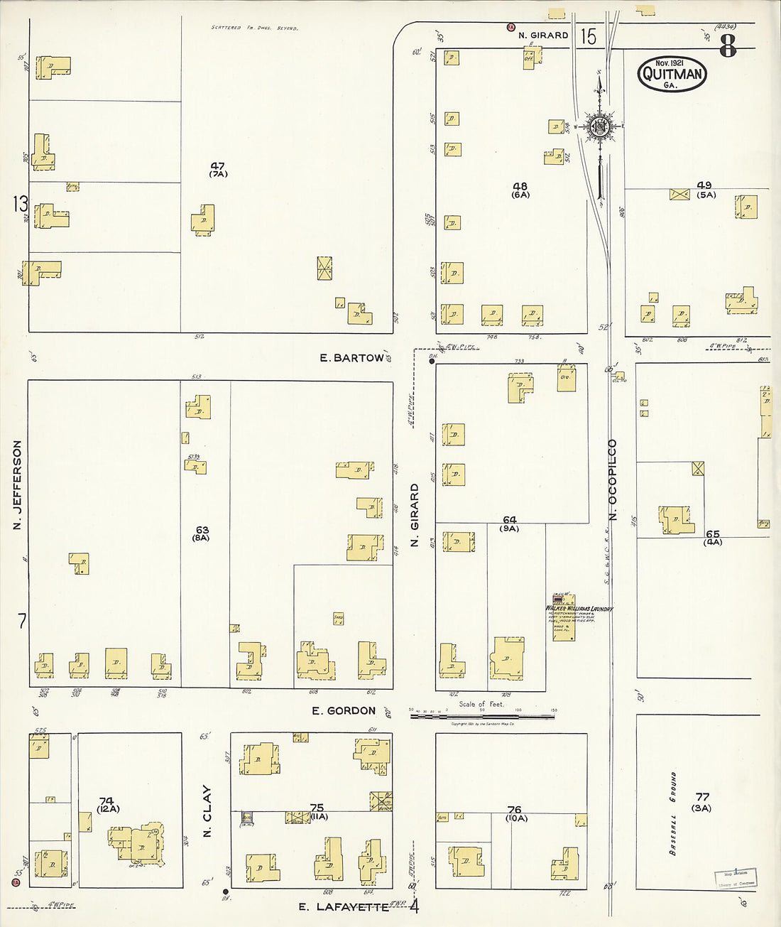 This old map of Quitman, Brooks County, Georgia was created by Sanborn Map Company in 1921