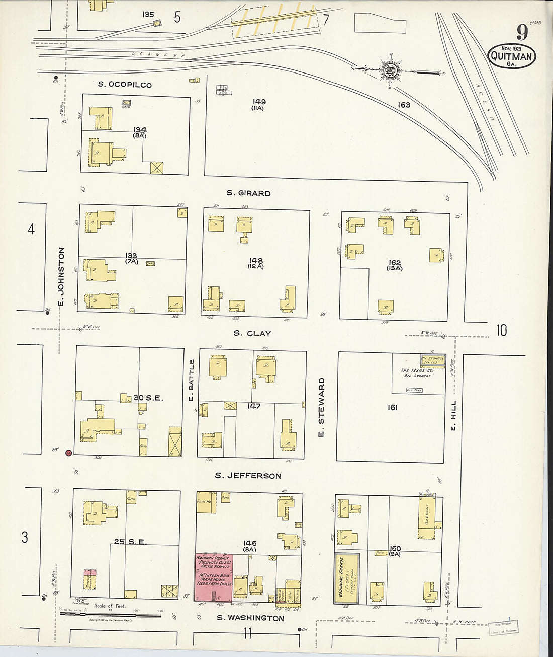 This old map of Quitman, Brooks County, Georgia was created by Sanborn Map Company in 1921