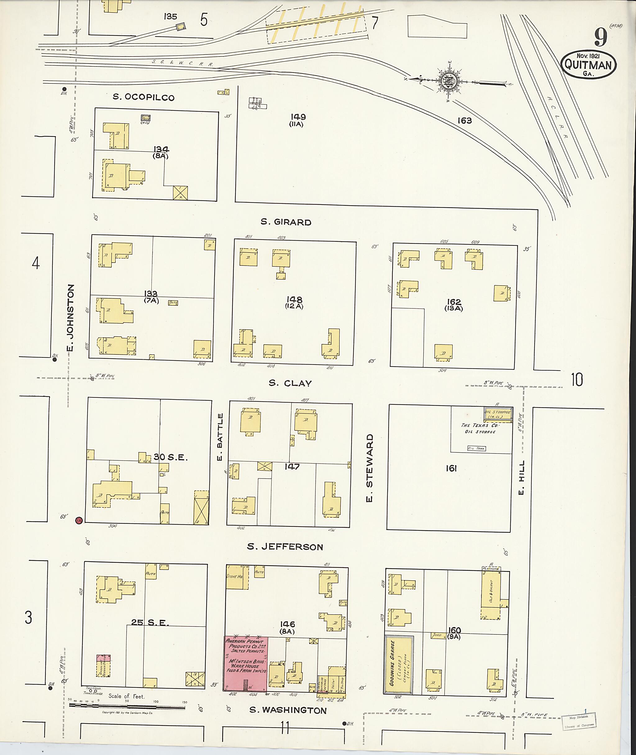 This old map of Quitman, Brooks County, Georgia was created by Sanborn Map Company in 1921