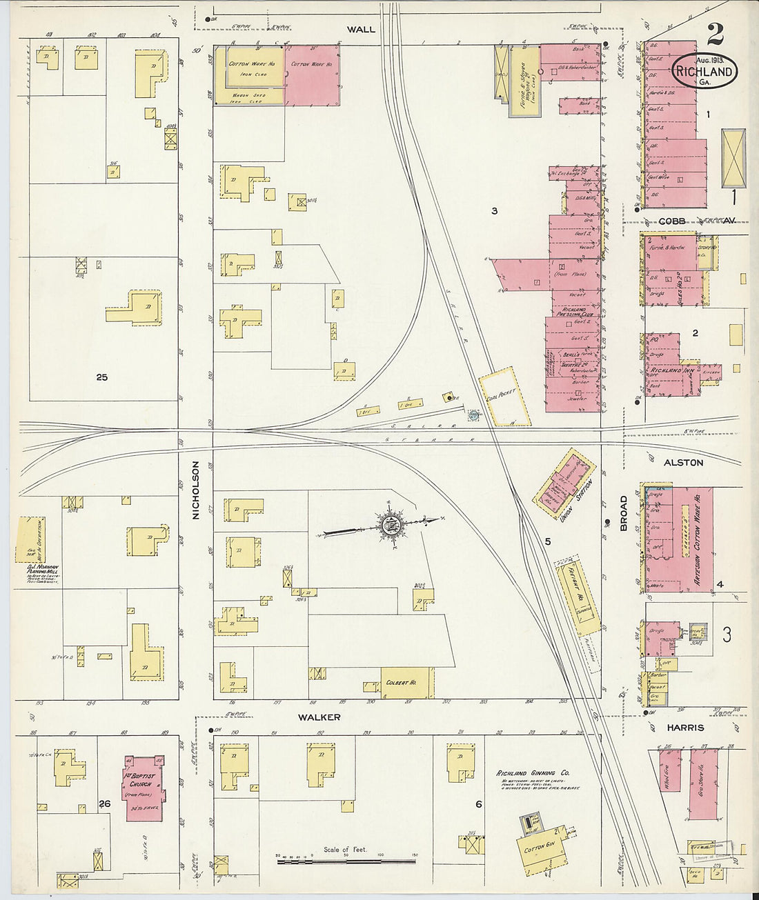 This old map of Richland, Stewart County, Georgia was created by Sanborn Map Company in 1913