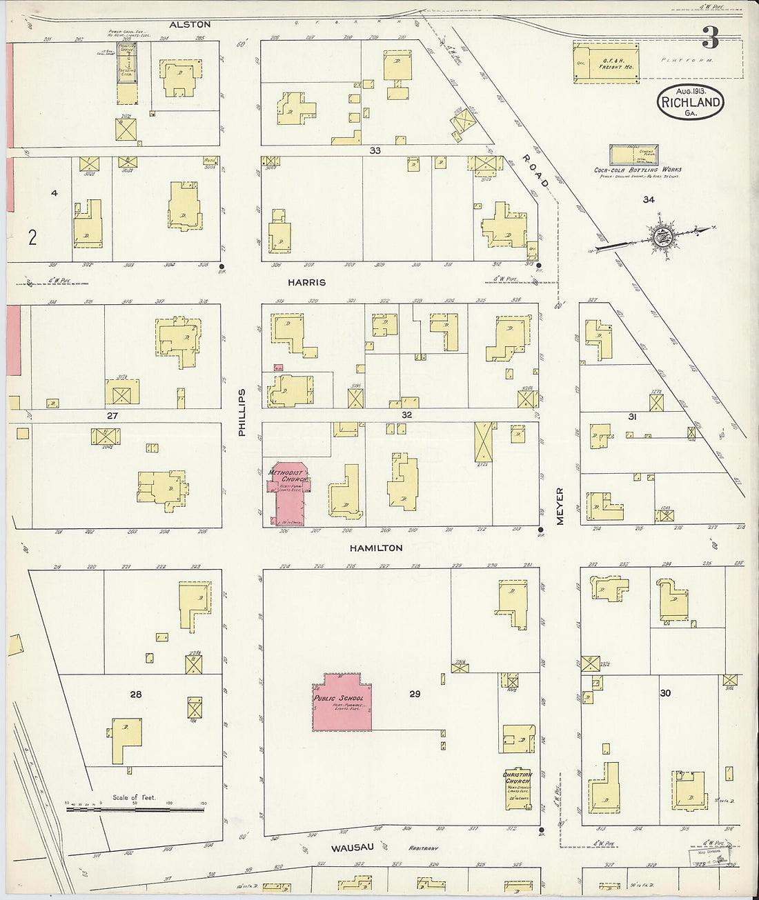 This old map of Richland, Stewart County, Georgia was created by Sanborn Map Company in 1913