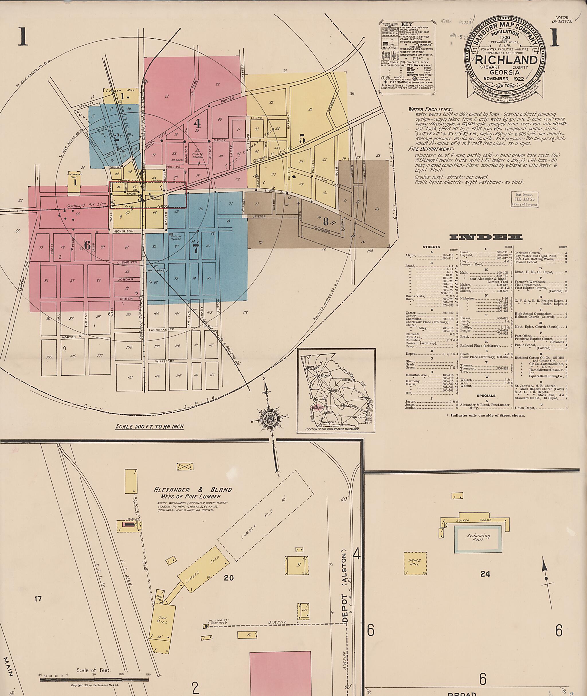 This old map of Richland, Stewart County, Georgia was created by Sanborn Map Company in 1922