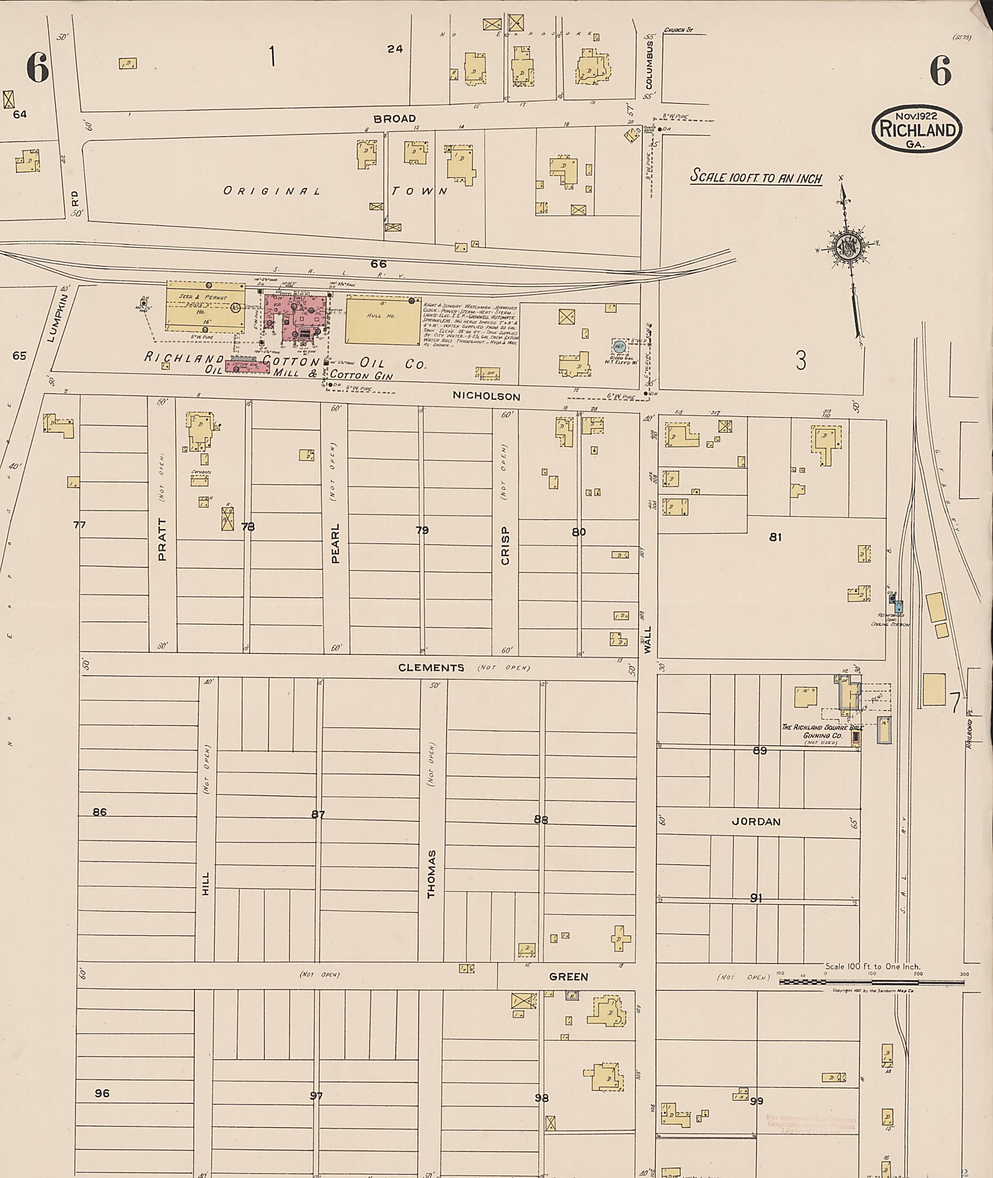 This old map of Richland, Stewart County, Georgia was created by Sanborn Map Company in 1922