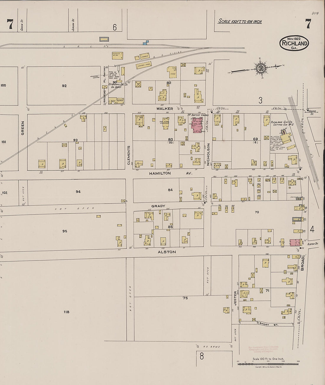 This old map of Richland, Stewart County, Georgia was created by Sanborn Map Company in 1922