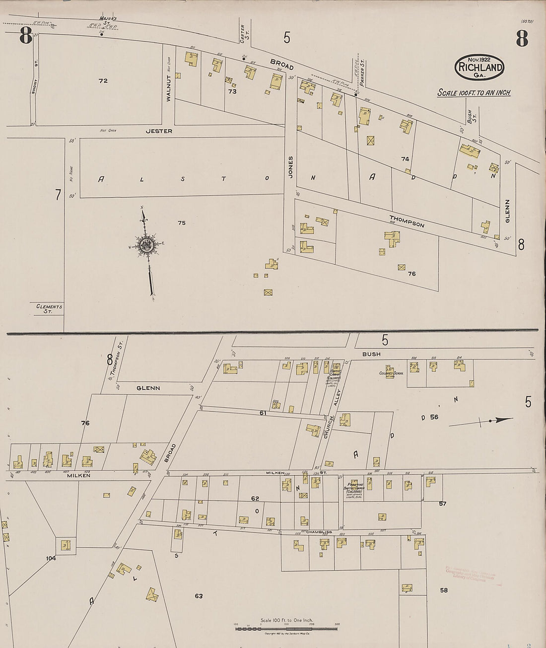 This old map of Richland, Stewart County, Georgia was created by Sanborn Map Company in 1922