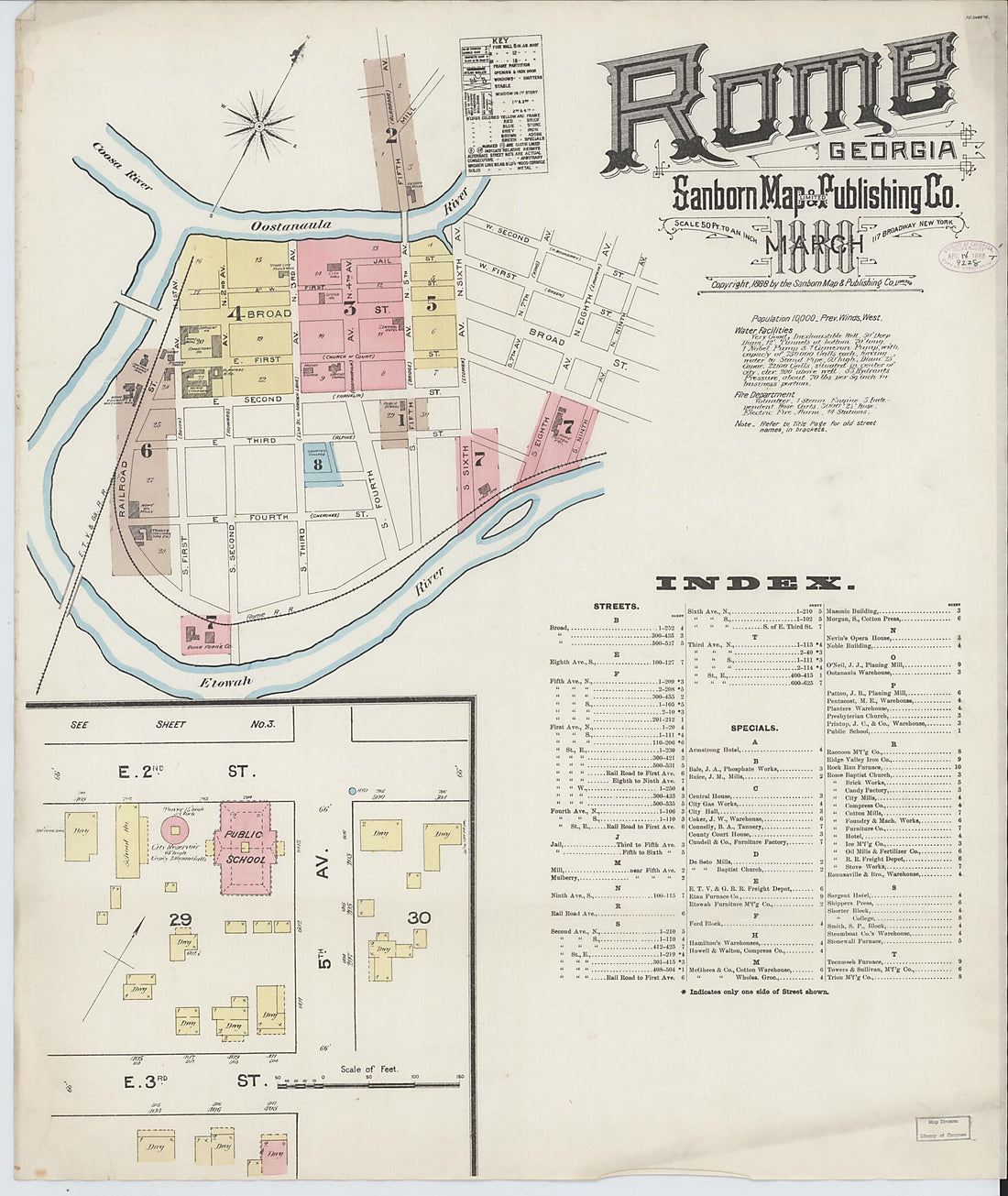 This old map of Rome, Floyd County, Georgia was created by Sanborn Map Company in 1888
