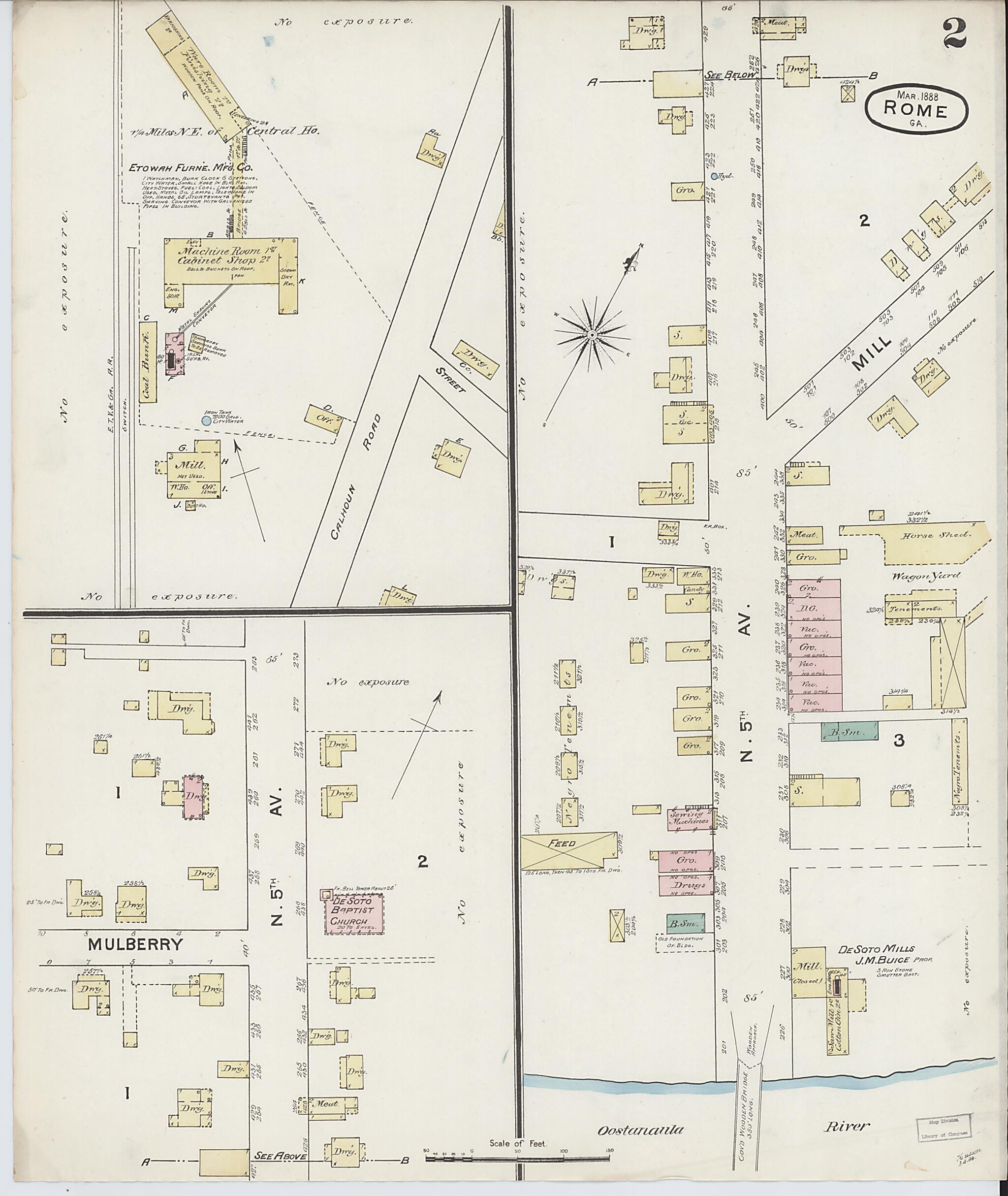 This old map of Rome, Floyd County, Georgia was created by Sanborn Map Company in 1888