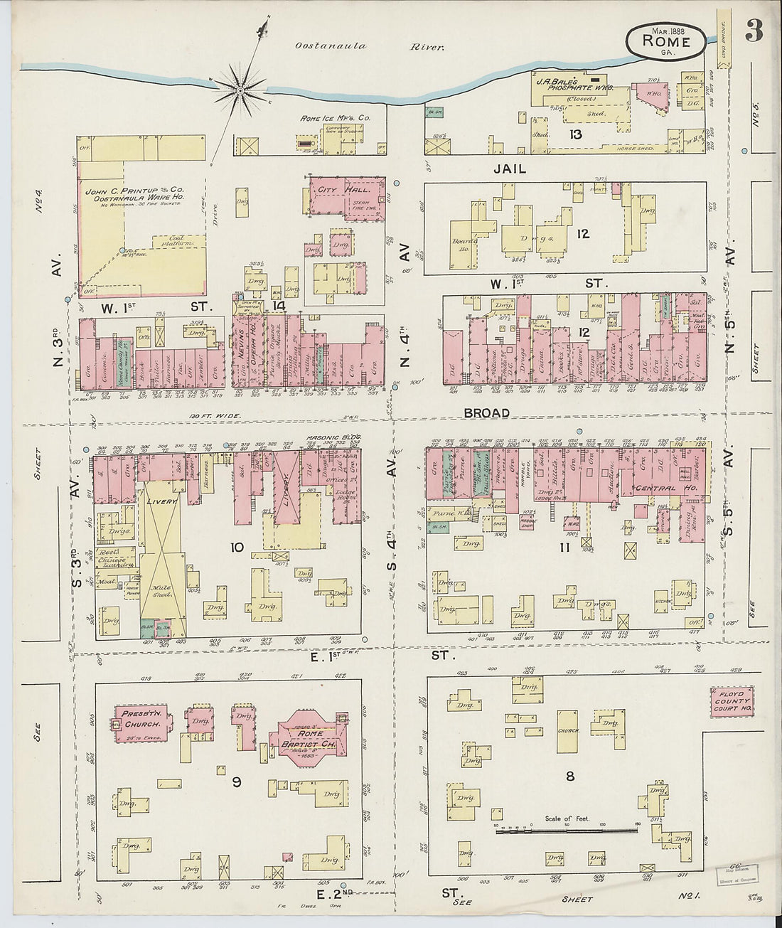 This old map of Rome, Floyd County, Georgia was created by Sanborn Map Company in 1888