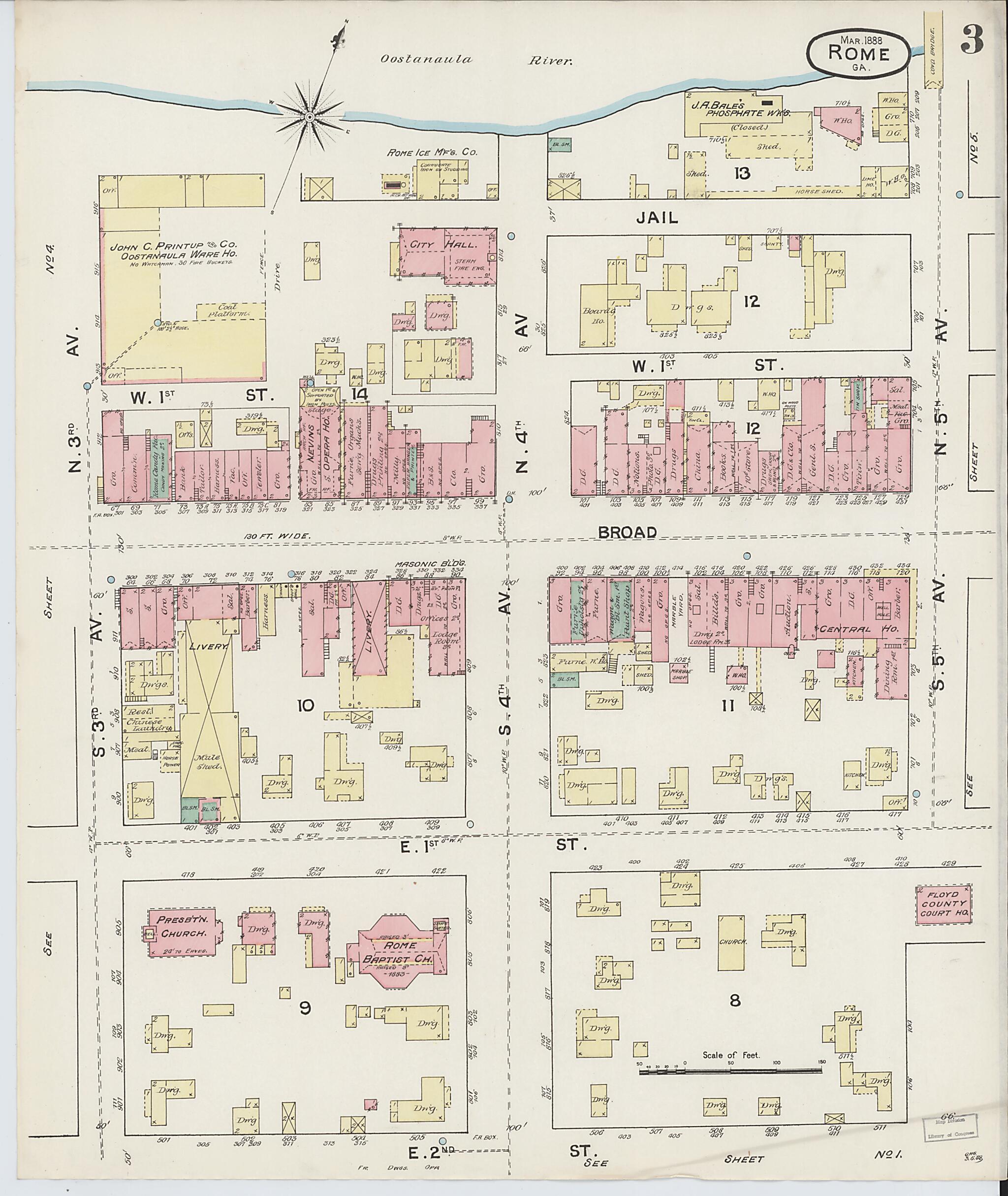 This old map of Rome, Floyd County, Georgia was created by Sanborn Map Company in 1888