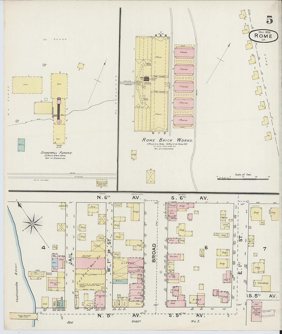 This old map of Rome, Floyd County, Georgia was created by Sanborn Map Company in 1888
