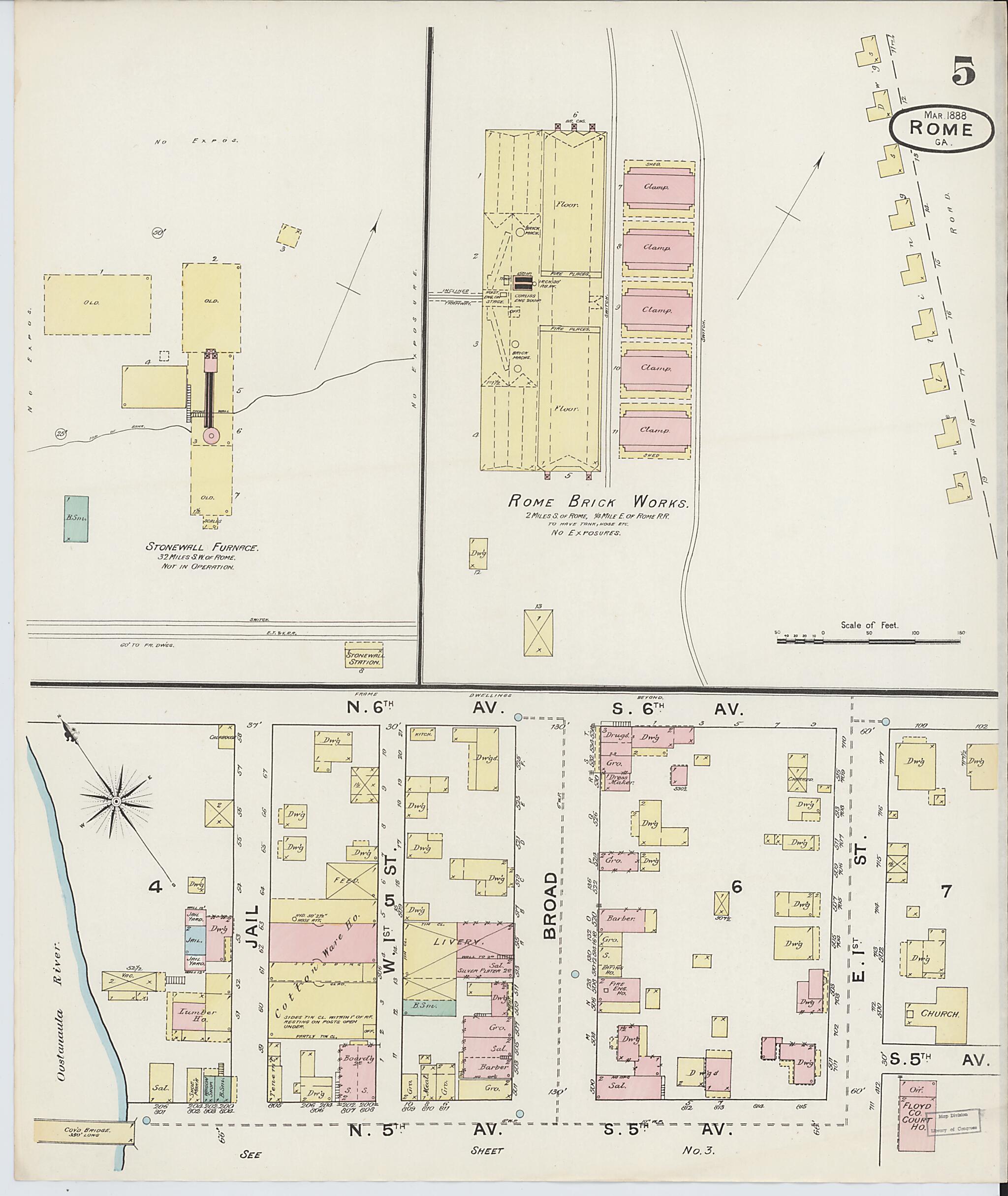 This old map of Rome, Floyd County, Georgia was created by Sanborn Map Company in 1888