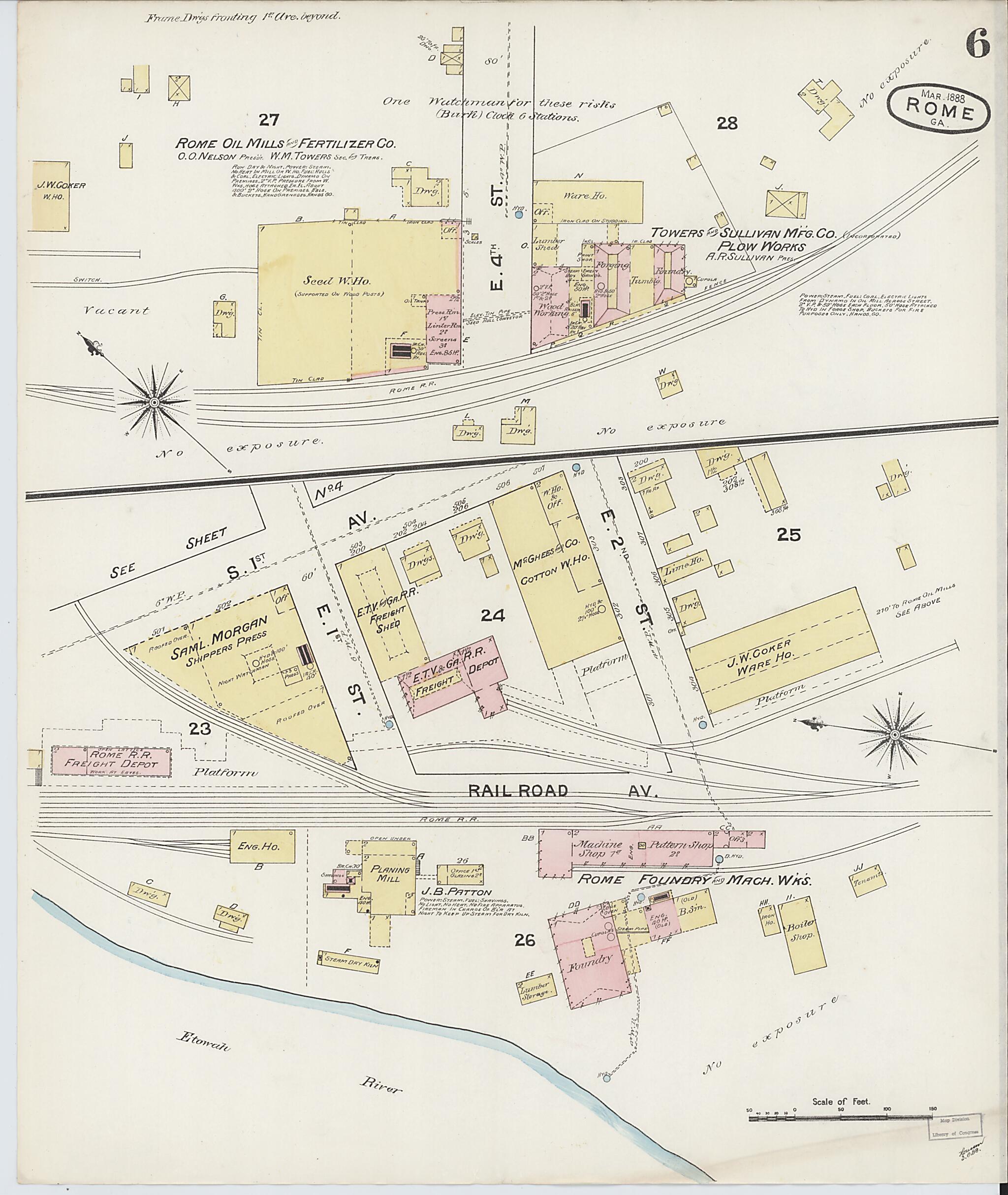 This old map of Rome, Floyd County, Georgia was created by Sanborn Map Company in 1888