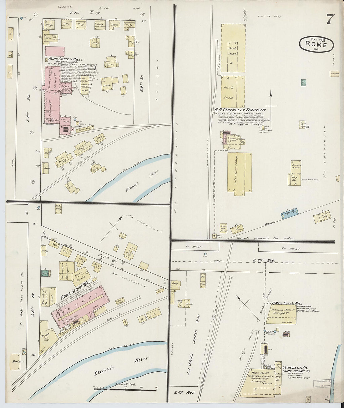 This old map of Rome, Floyd County, Georgia was created by Sanborn Map Company in 1888