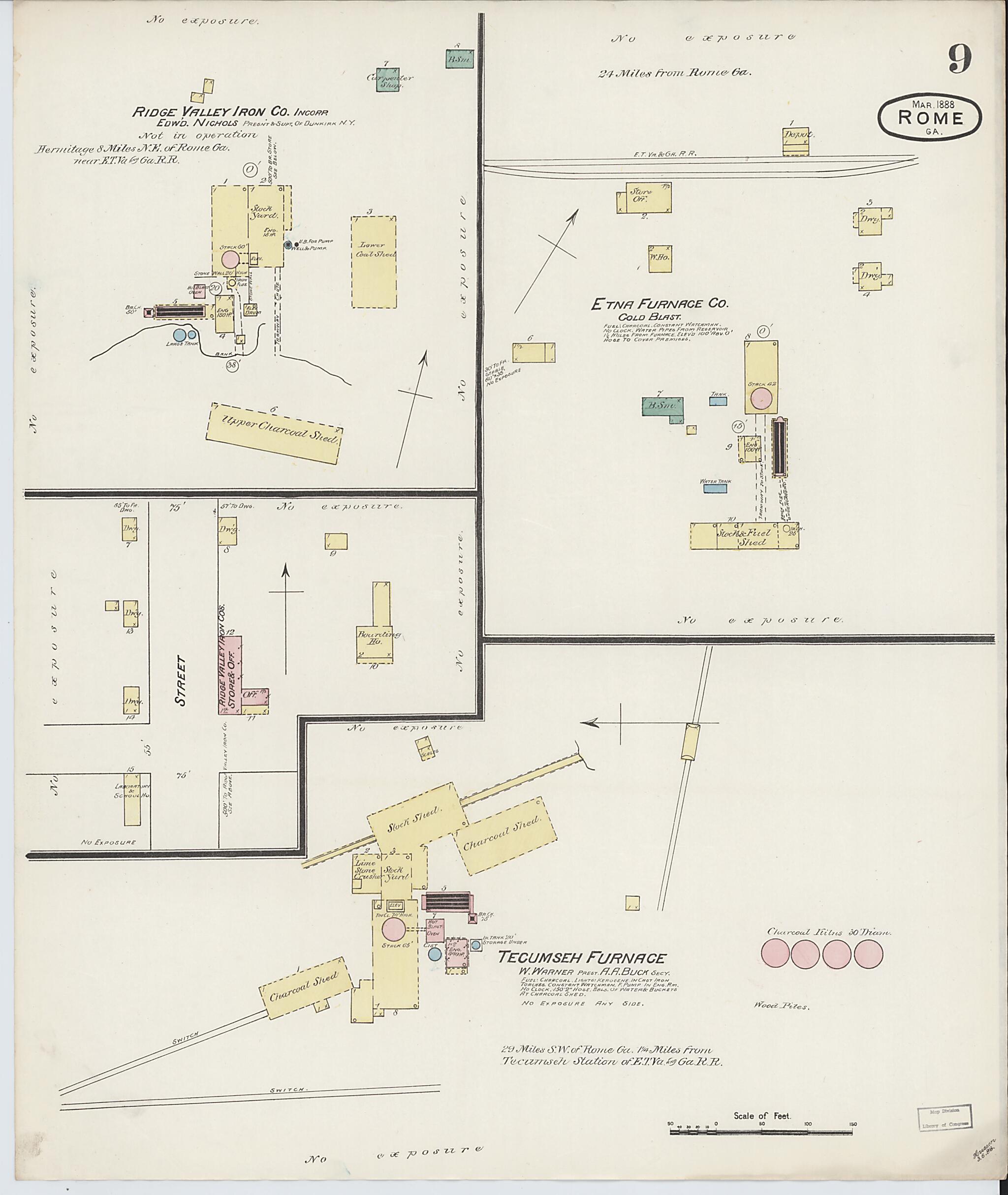This old map of Rome, Floyd County, Georgia was created by Sanborn Map Company in 1888