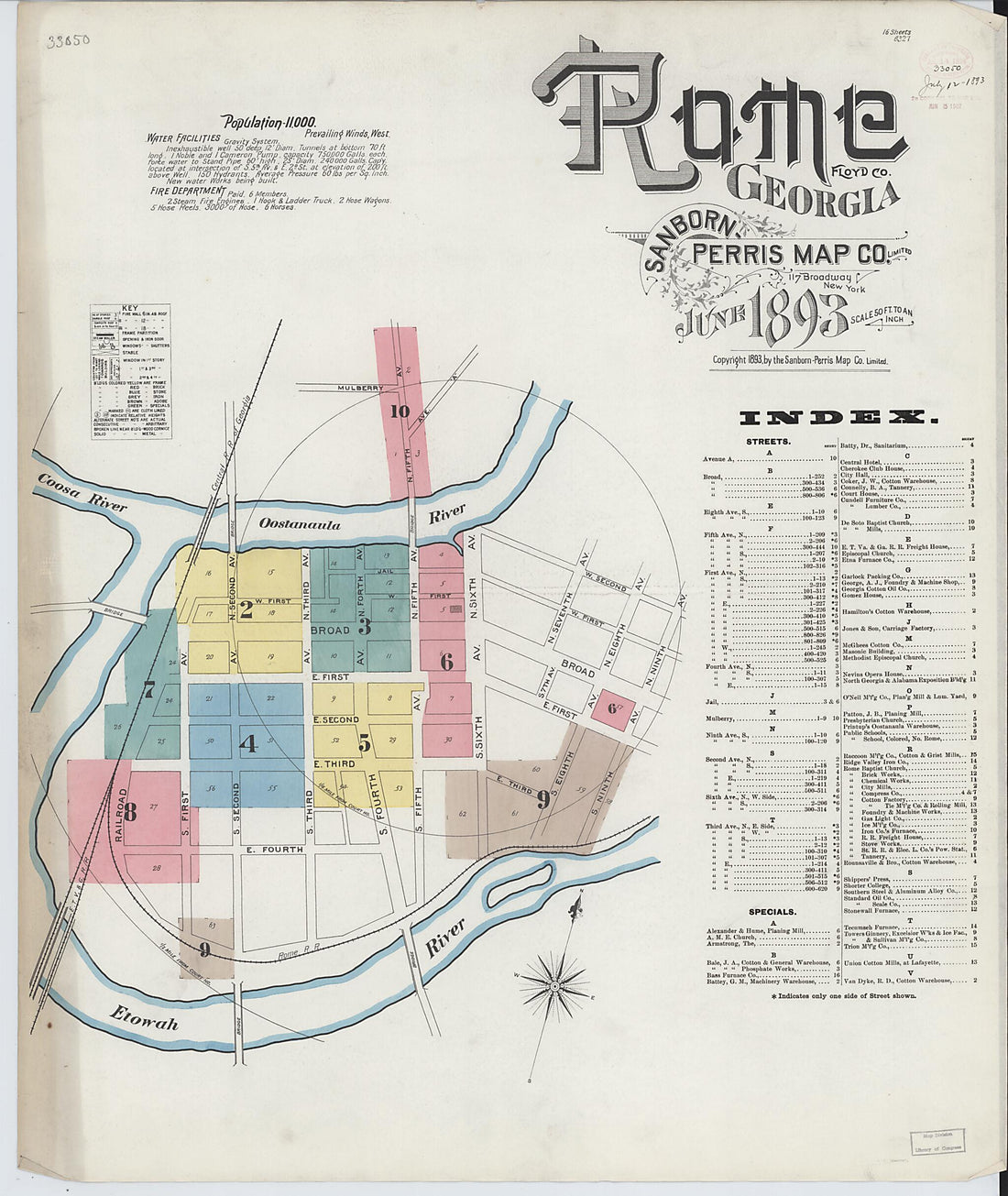 This old map of Rome, Floyd County, Georgia was created by Sanborn Map Company in 1893