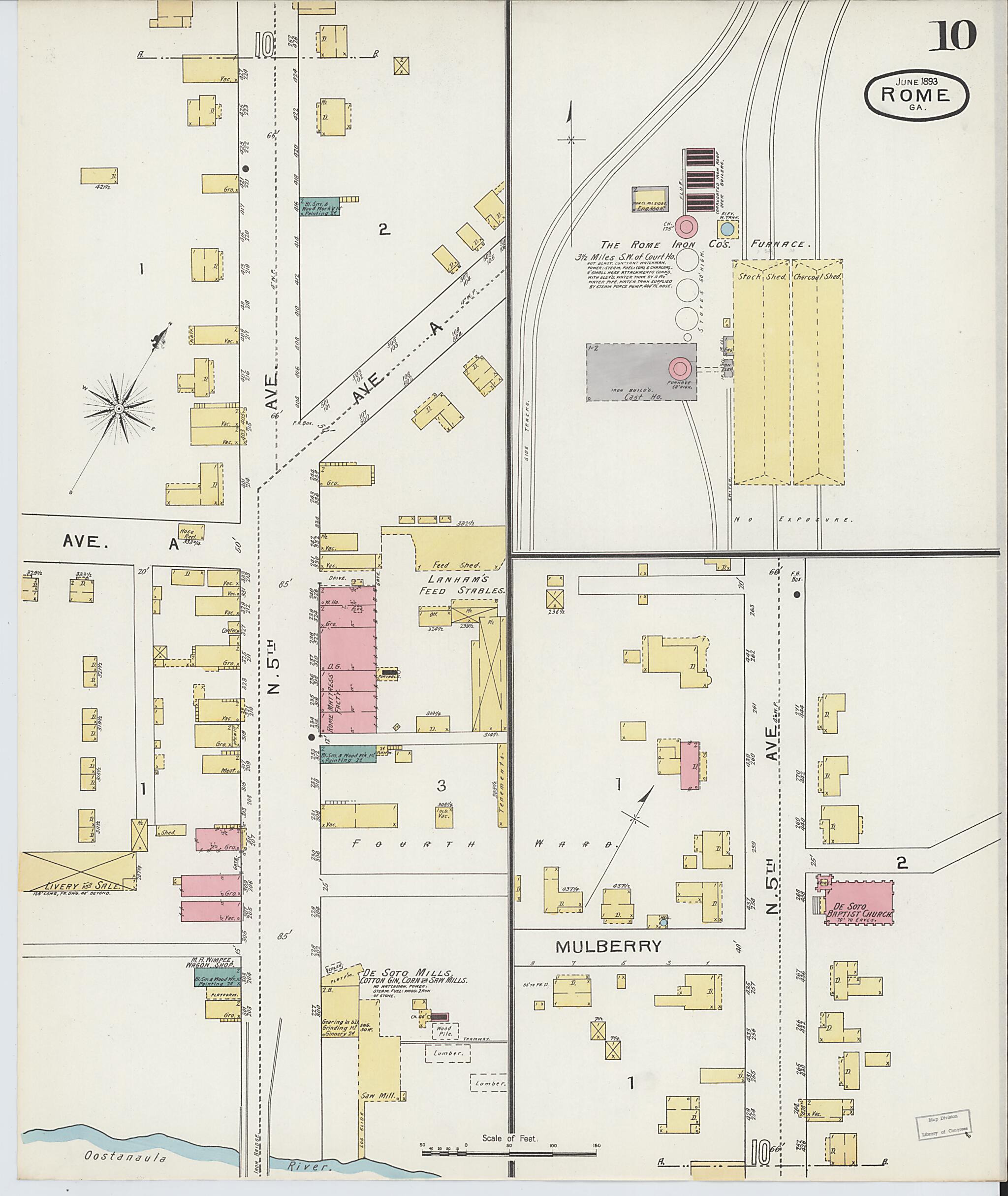 This old map of Rome, Floyd County, Georgia was created by Sanborn Map Company in 1893
