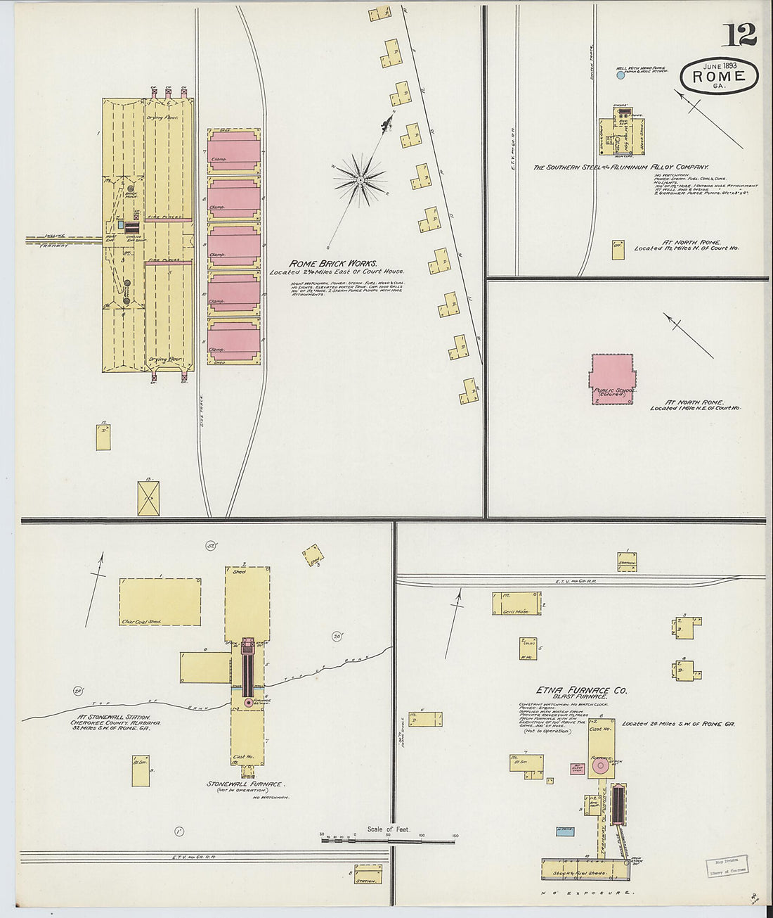 This old map of Rome, Floyd County, Georgia was created by Sanborn Map Company in 1893