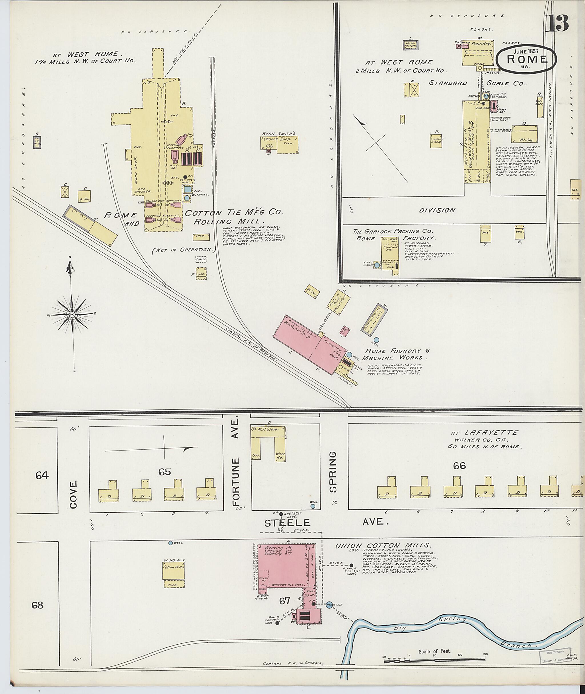 This old map of Rome, Floyd County, Georgia was created by Sanborn Map Company in 1893