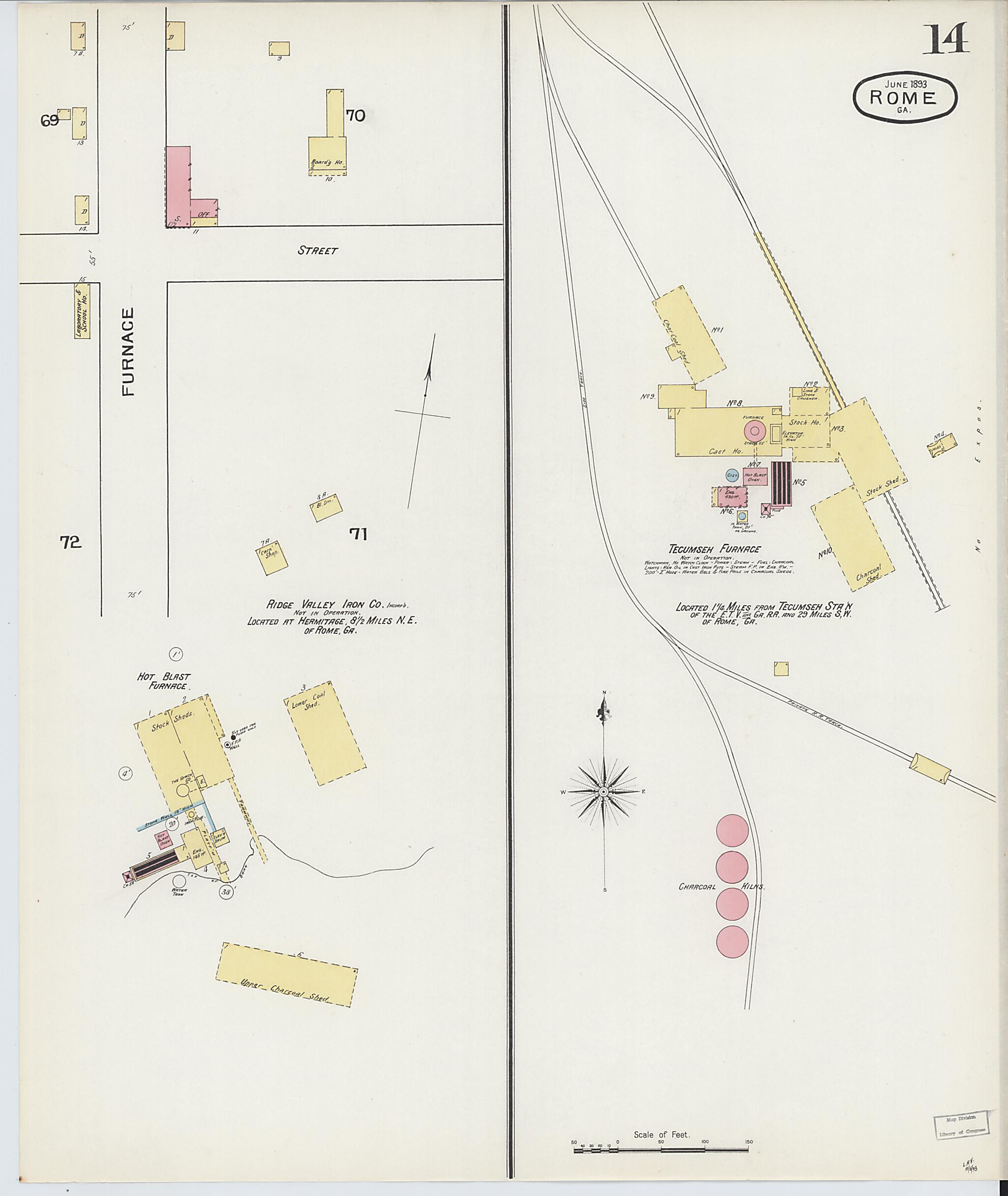 This old map of Rome, Floyd County, Georgia was created by Sanborn Map Company in 1893