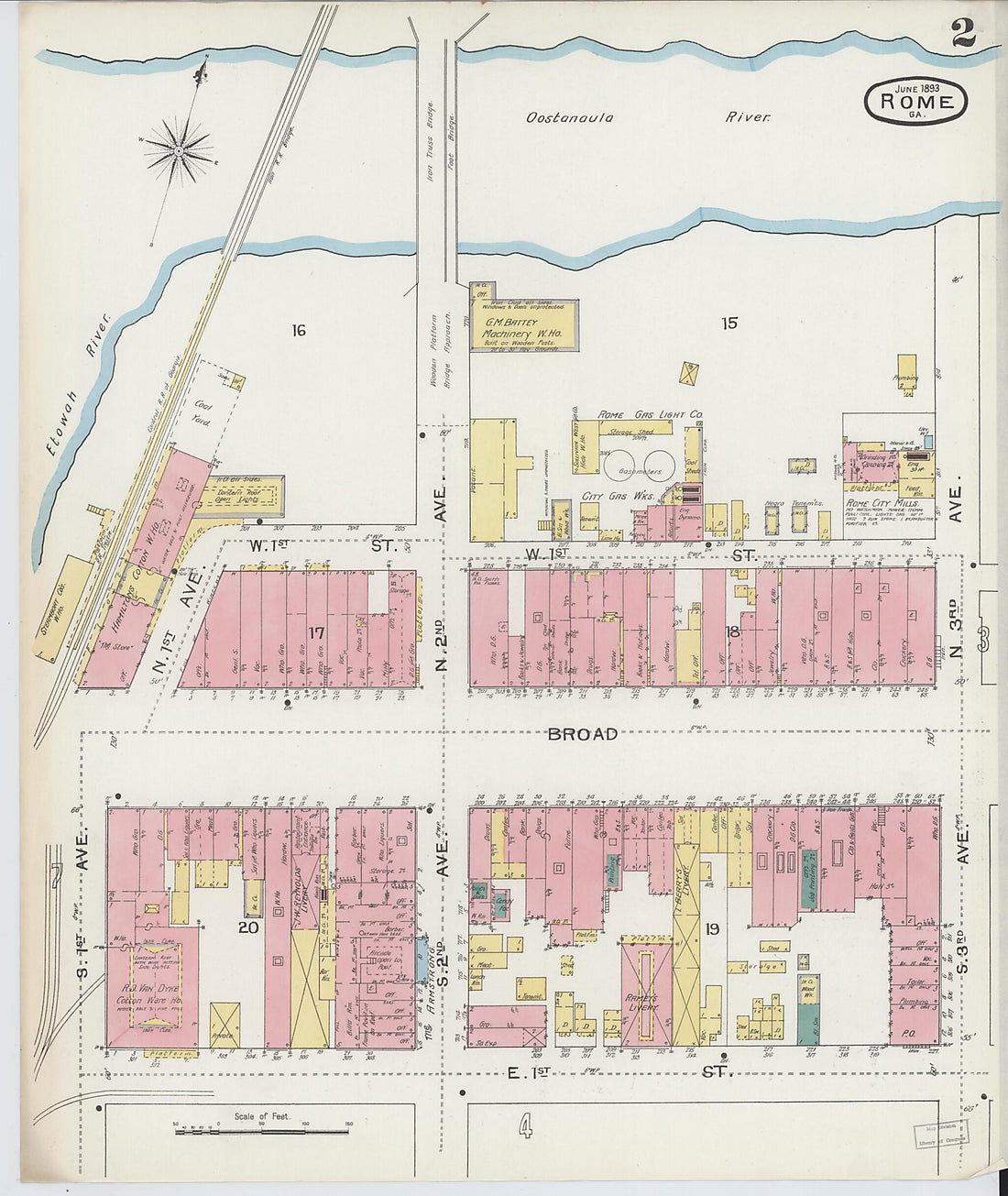 This old map of Rome, Floyd County, Georgia was created by Sanborn Map Company in 1893