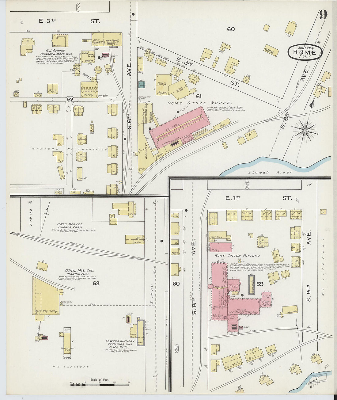 This old map of Rome, Floyd County, Georgia was created by Sanborn Map Company in 1893