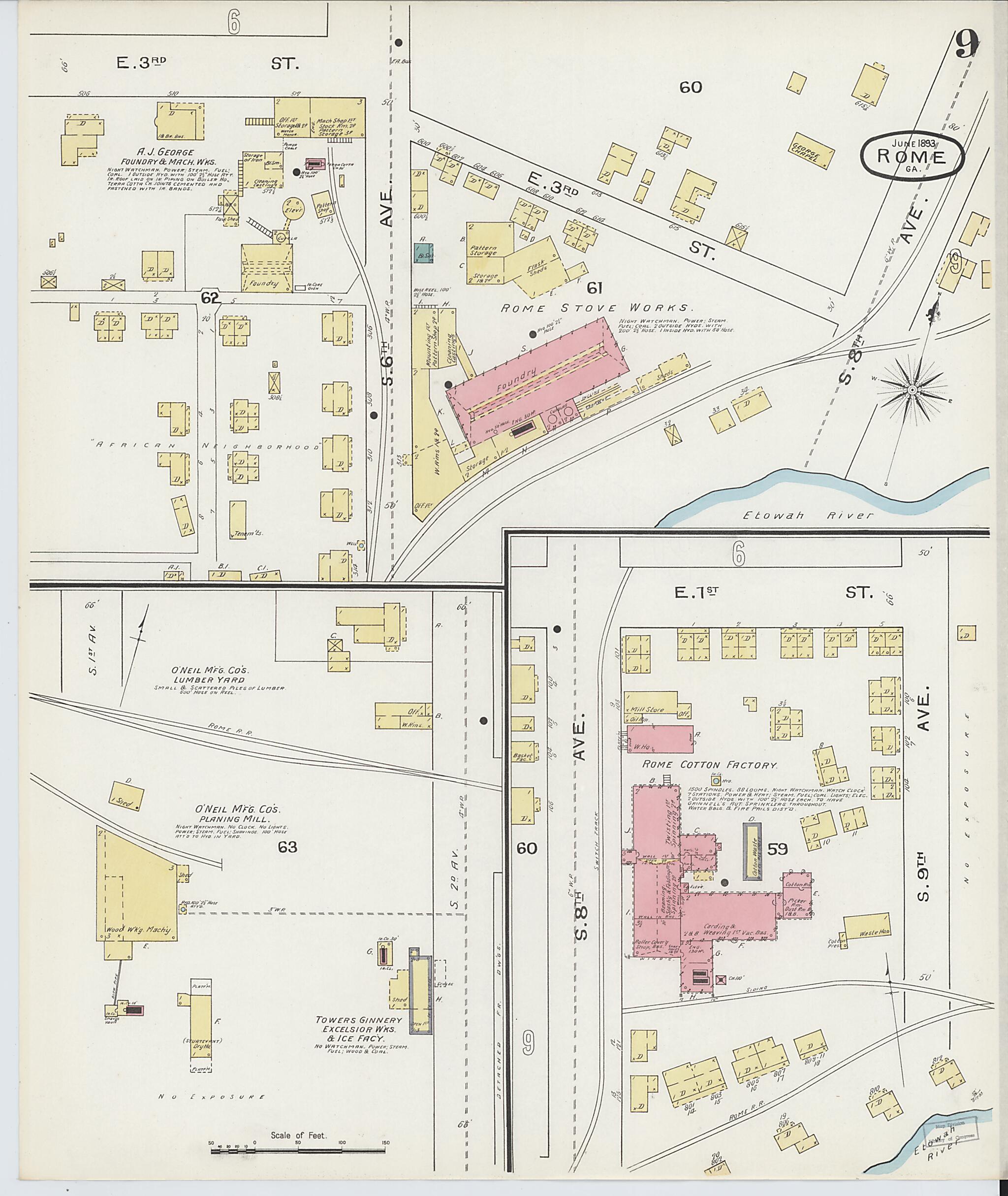 This old map of Rome, Floyd County, Georgia was created by Sanborn Map Company in 1893