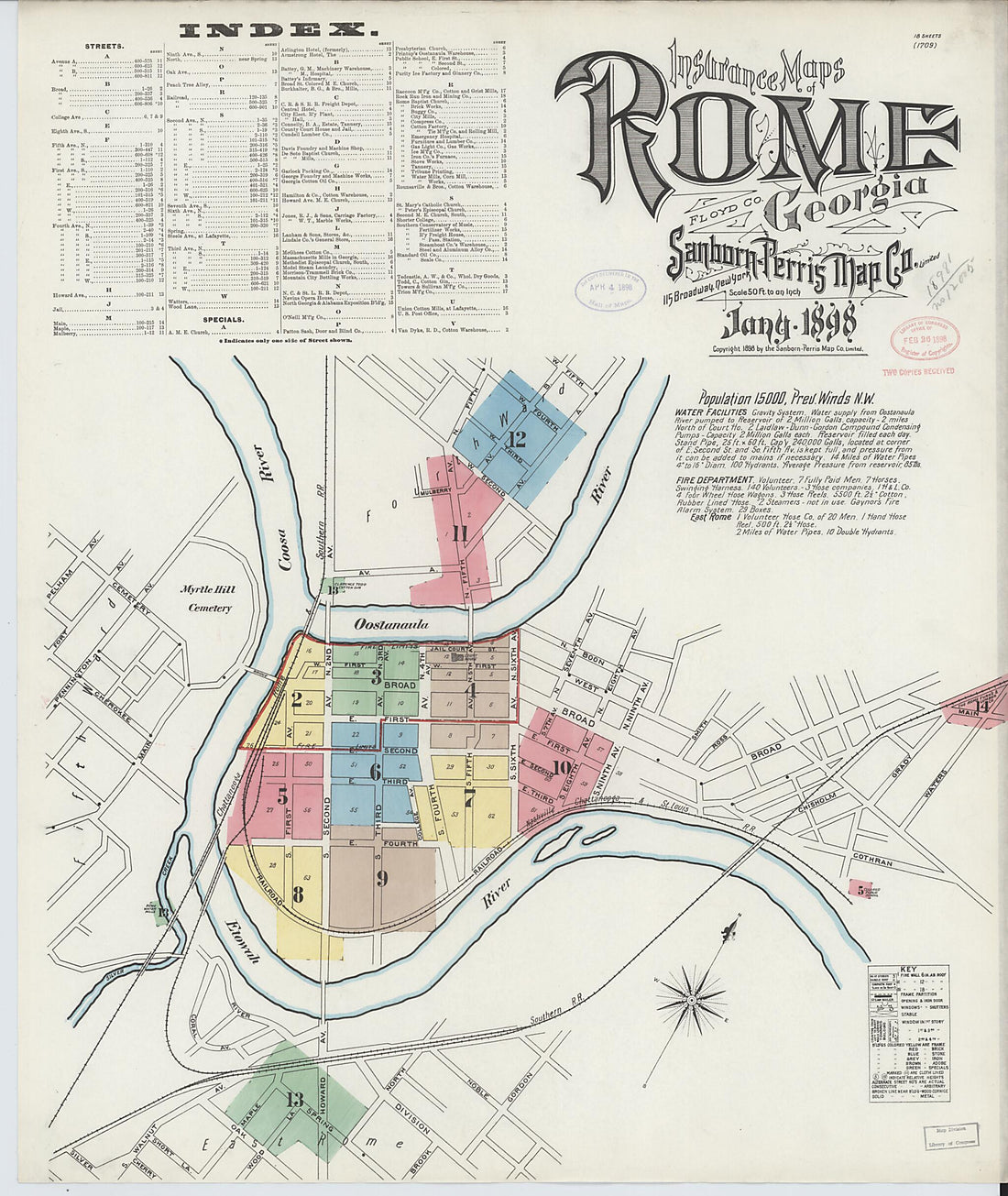 This old map of Rome, Floyd County, Georgia was created by Sanborn Map Company in 1898