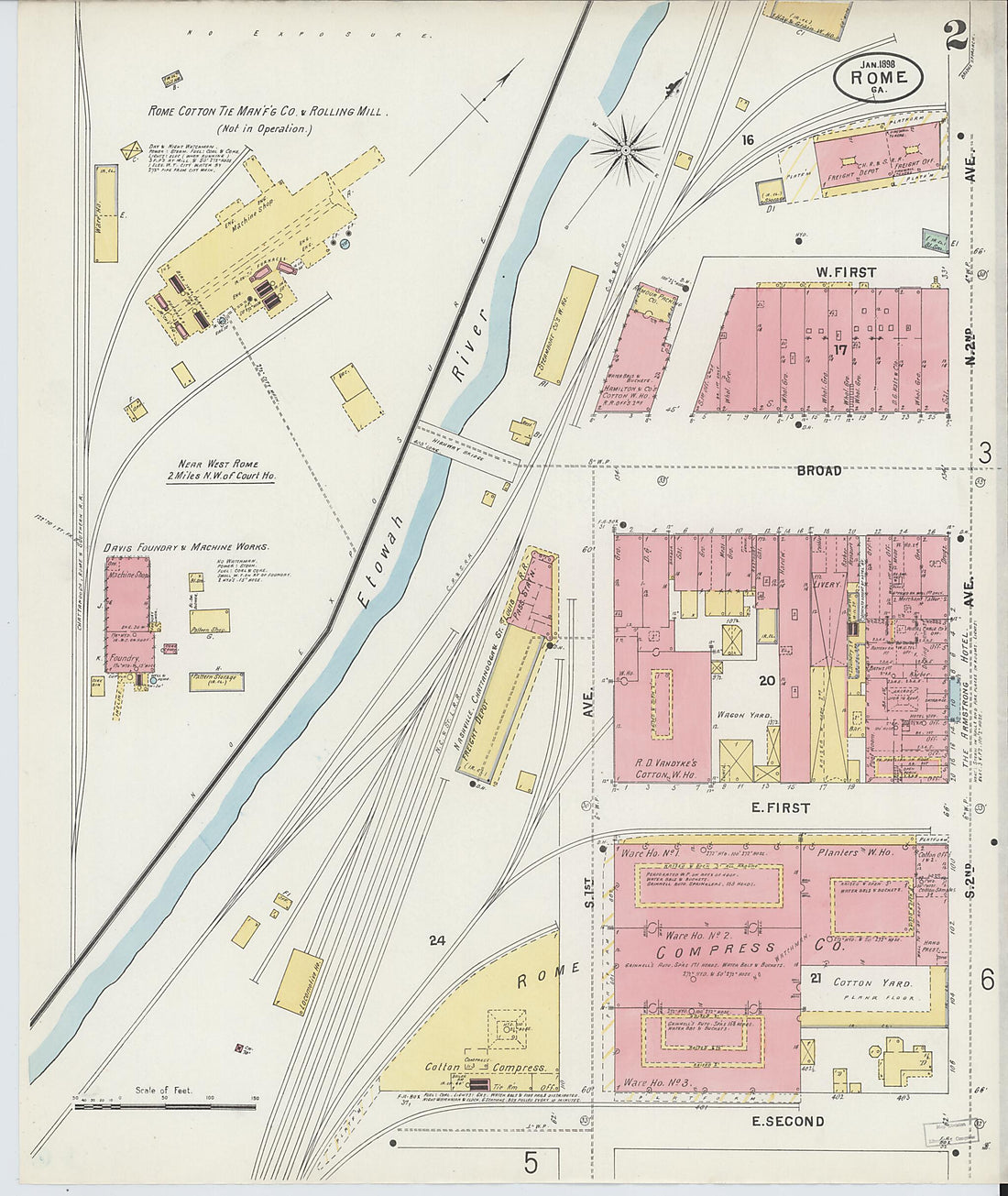 This old map of Rome, Floyd County, Georgia was created by Sanborn Map Company in 1898