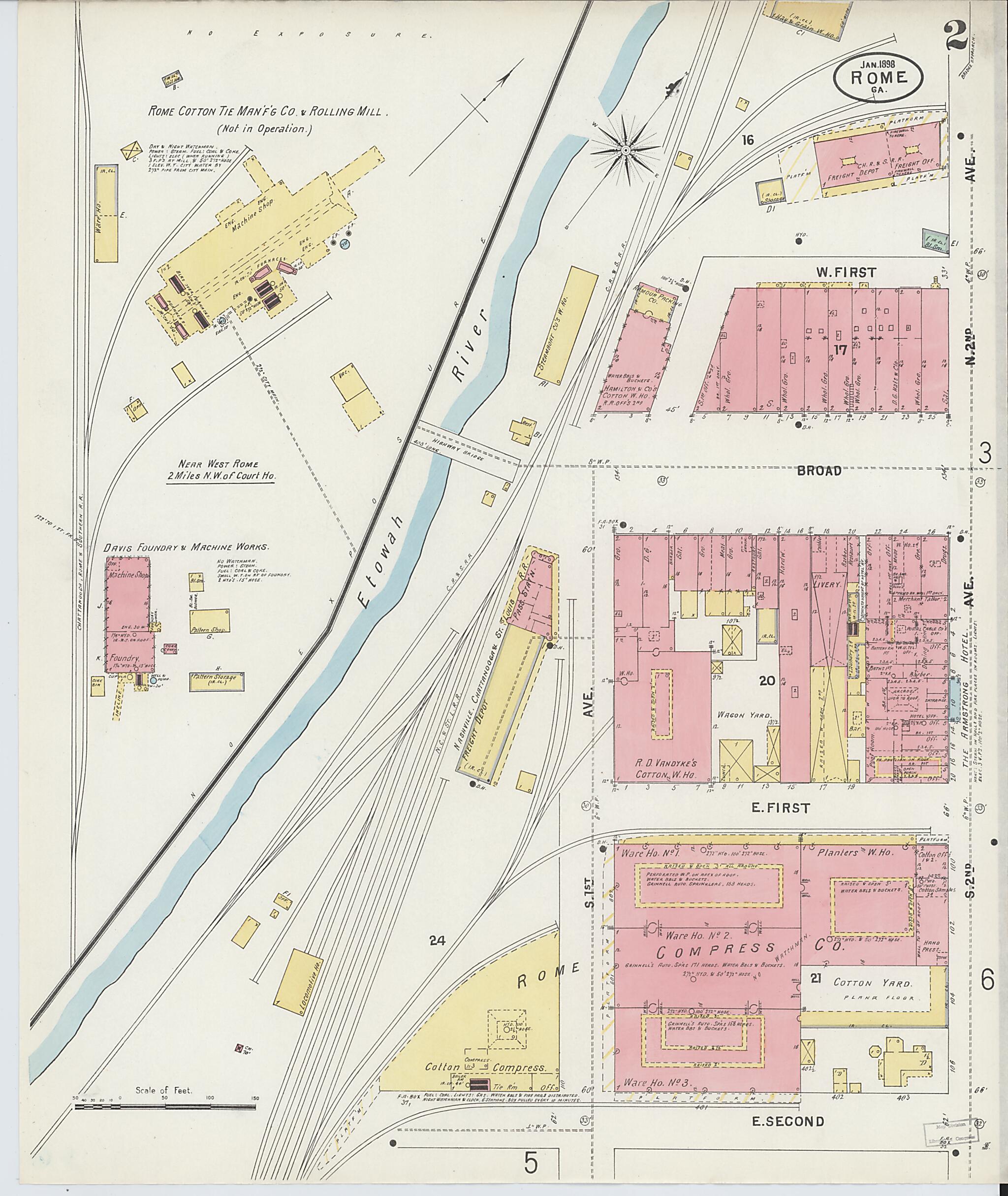 This old map of Rome, Floyd County, Georgia was created by Sanborn Map Company in 1898