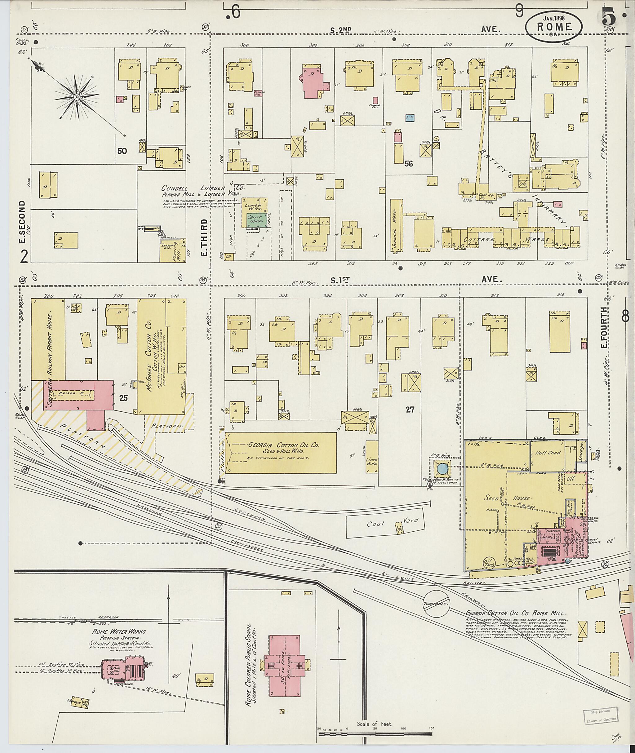 This old map of Rome, Floyd County, Georgia was created by Sanborn Map Company in 1898