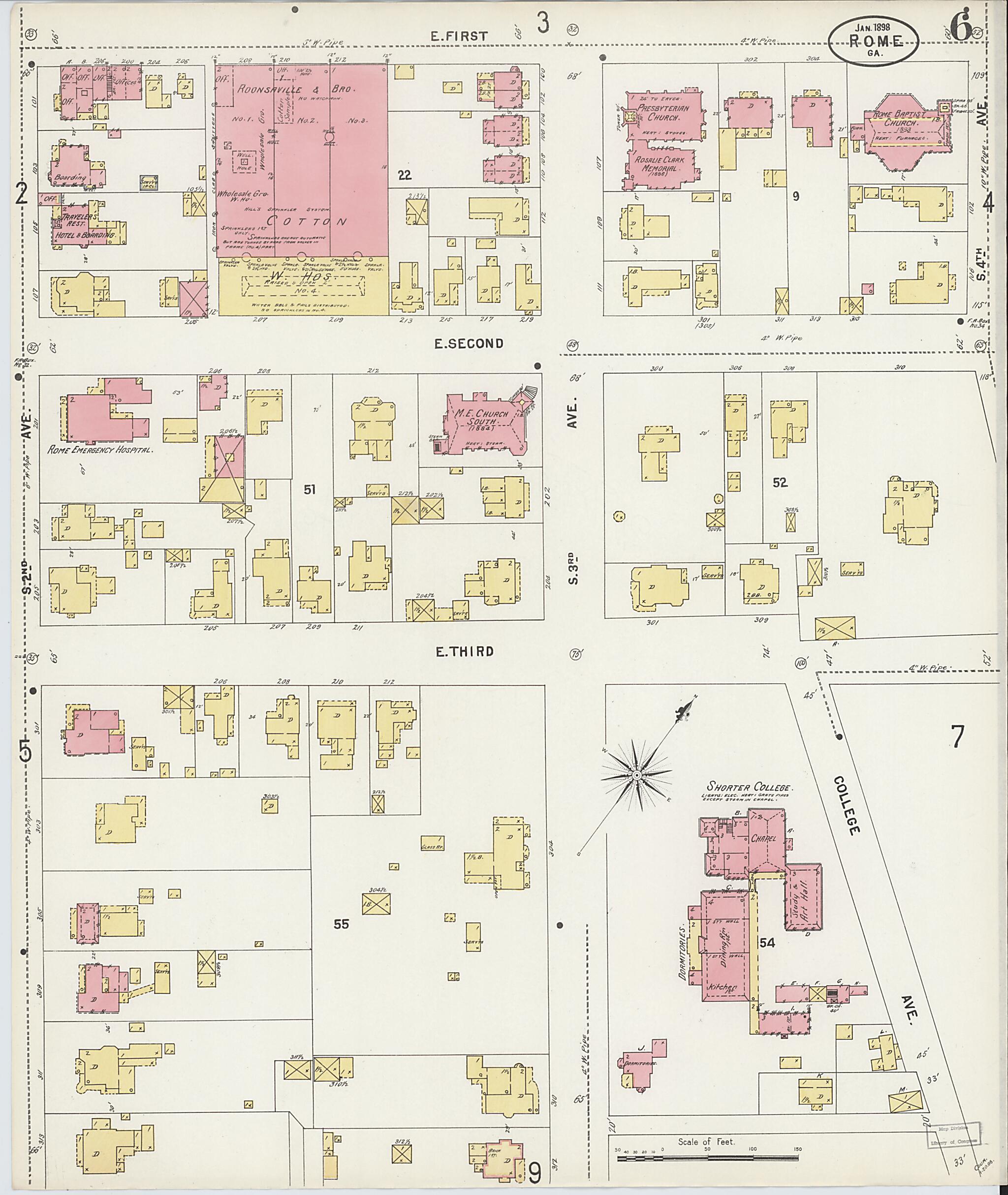 This old map of Rome, Floyd County, Georgia was created by Sanborn Map Company in 1898