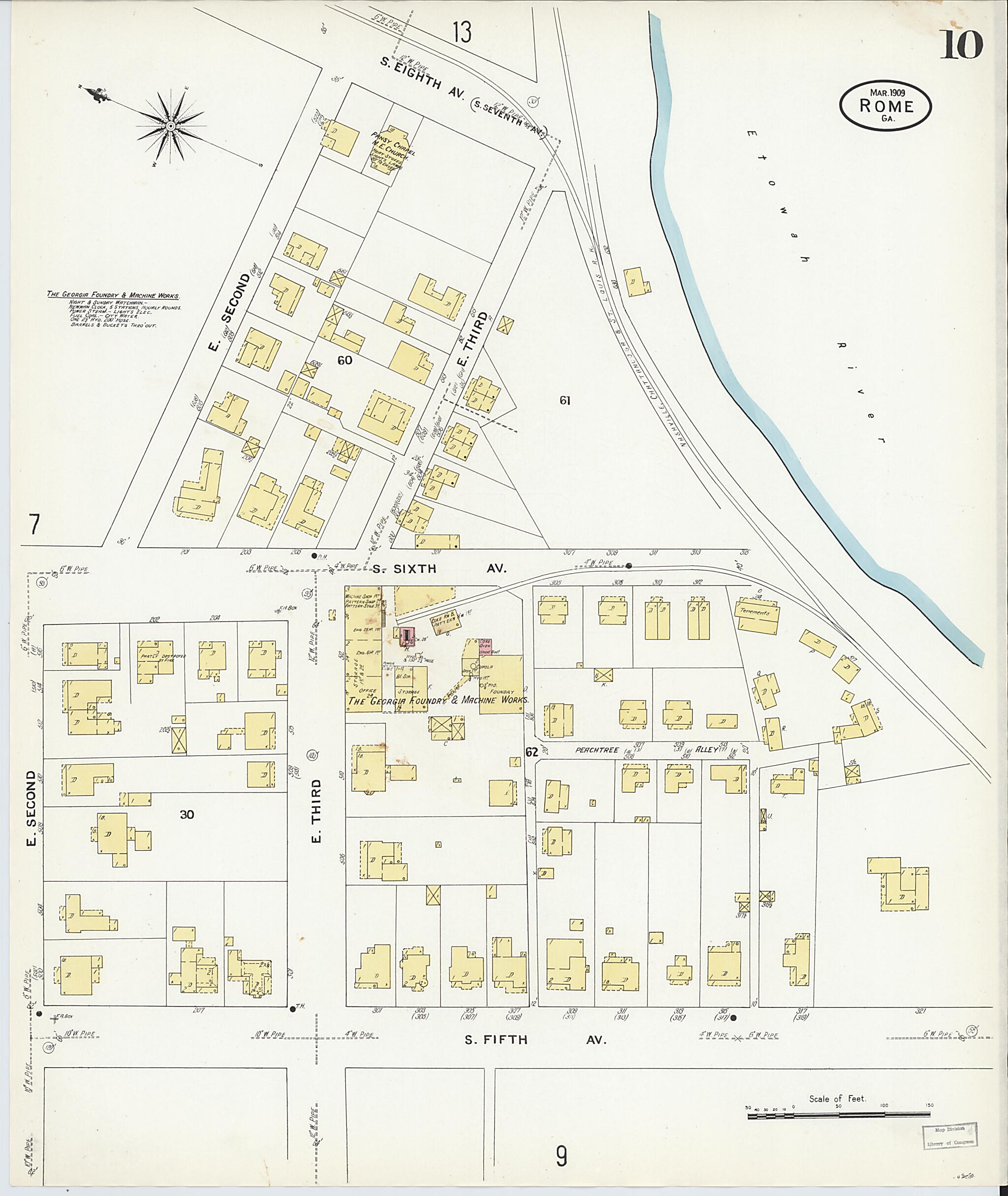 This old map of Rome, Floyd County, Georgia was created by Sanborn Map Company in 1909