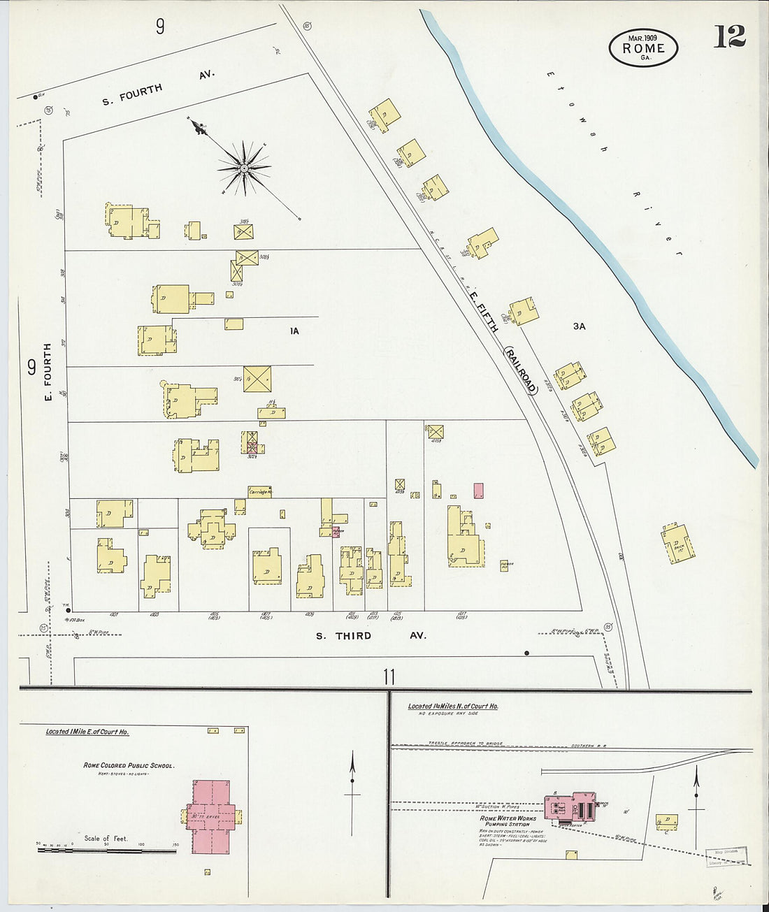This old map of Rome, Floyd County, Georgia was created by Sanborn Map Company in 1909
