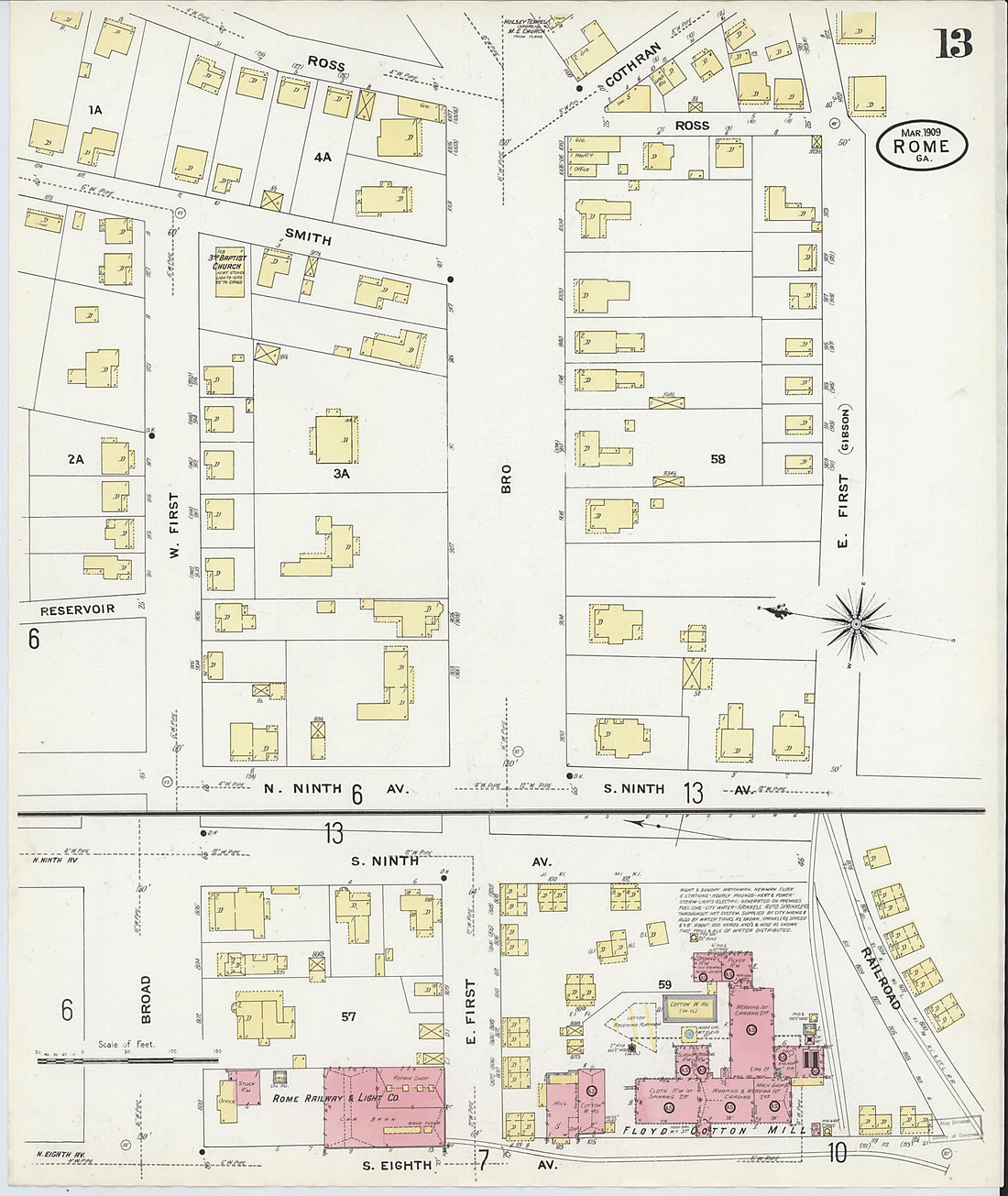 This old map of Rome, Floyd County, Georgia was created by Sanborn Map Company in 1909