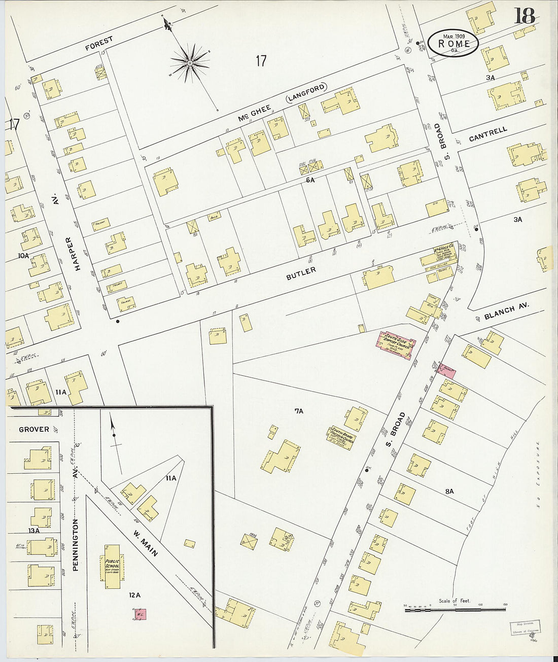 This old map of Rome, Floyd County, Georgia was created by Sanborn Map Company in 1909