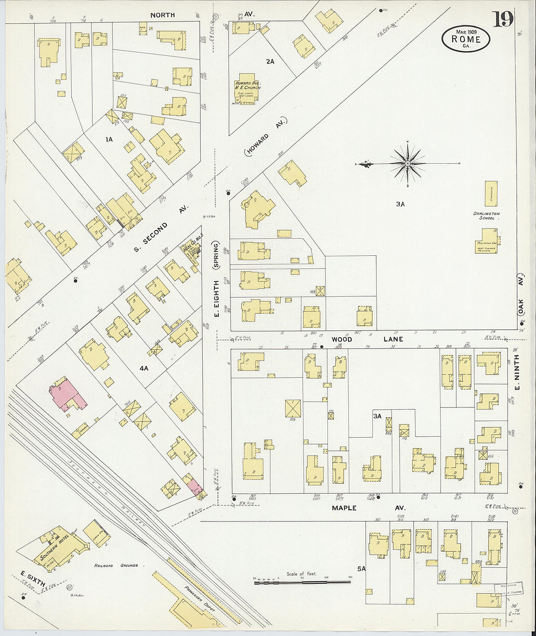 This old map of Rome, Floyd County, Georgia was created by Sanborn Map Company in 1909