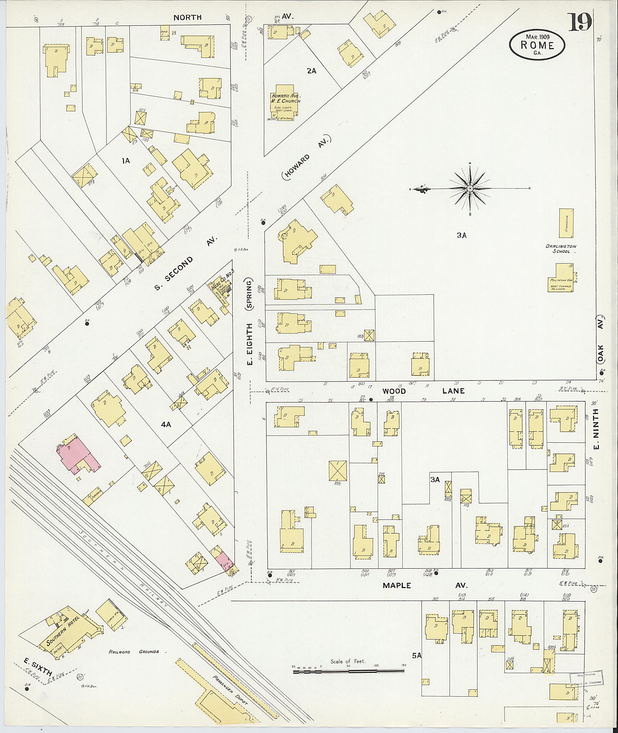 This old map of Rome, Floyd County, Georgia was created by Sanborn Map Company in 1909