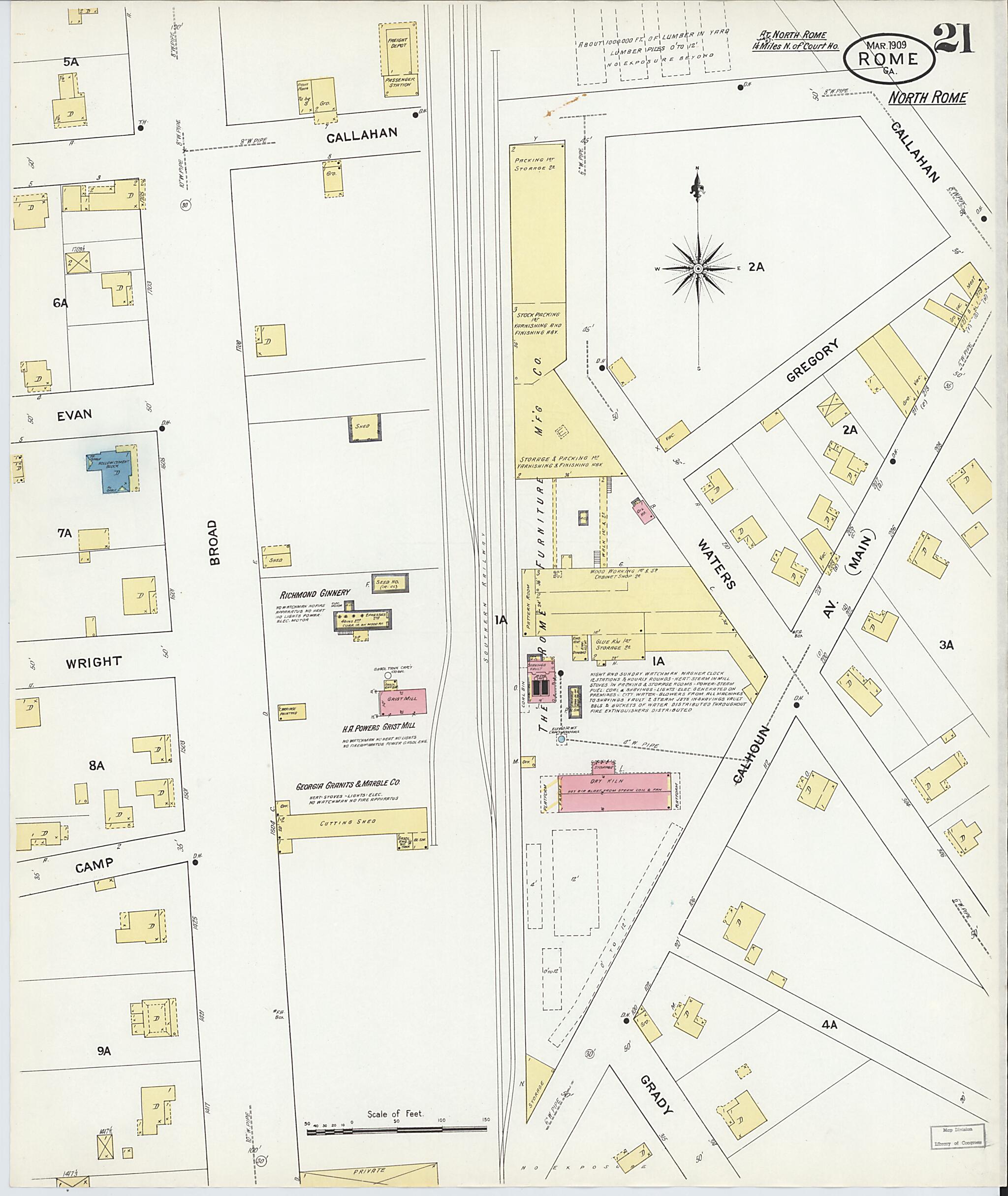 This old map of Rome, Floyd County, Georgia was created by Sanborn Map Company in 1909