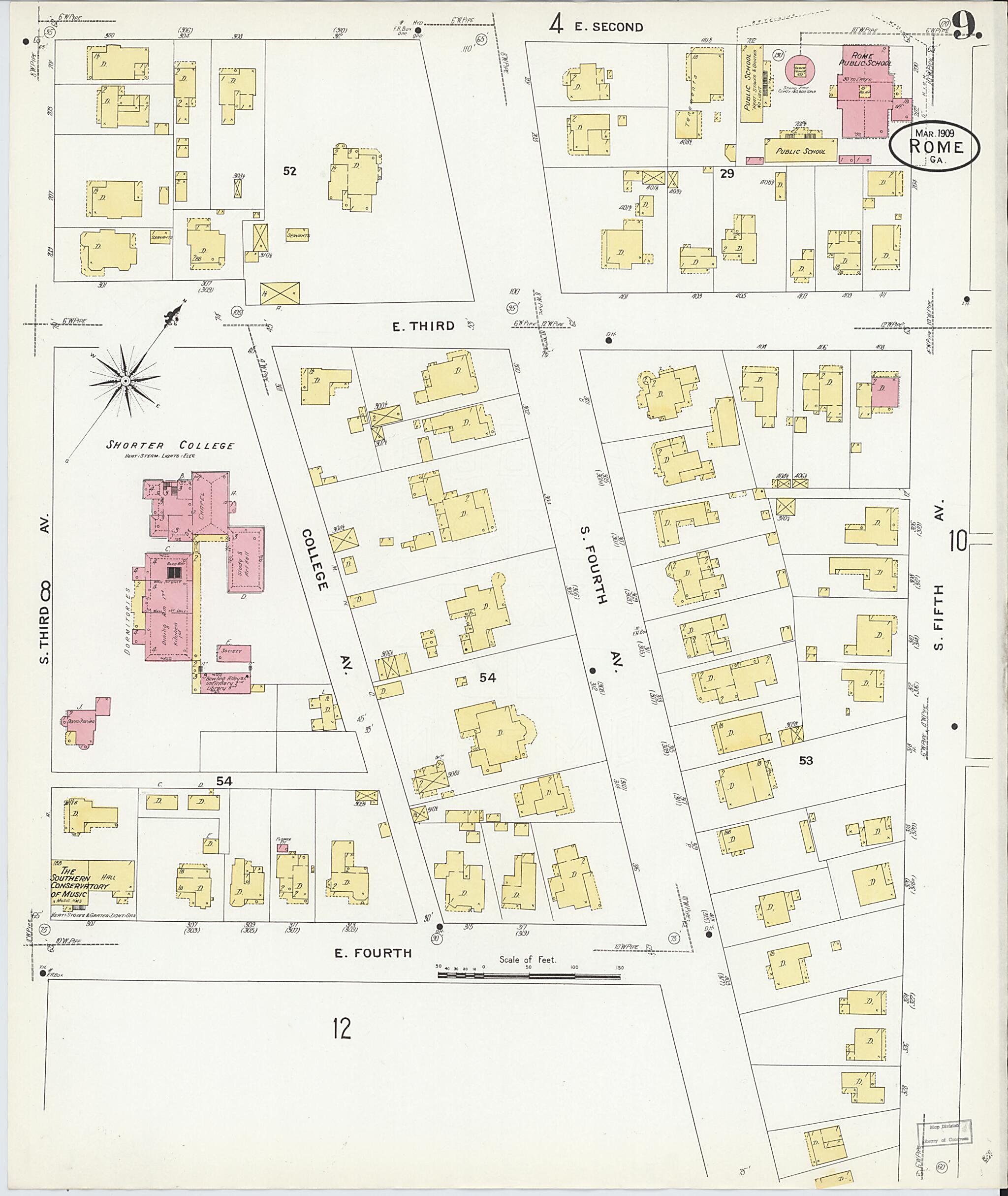 This old map of Rome, Floyd County, Georgia was created by Sanborn Map Company in 1909