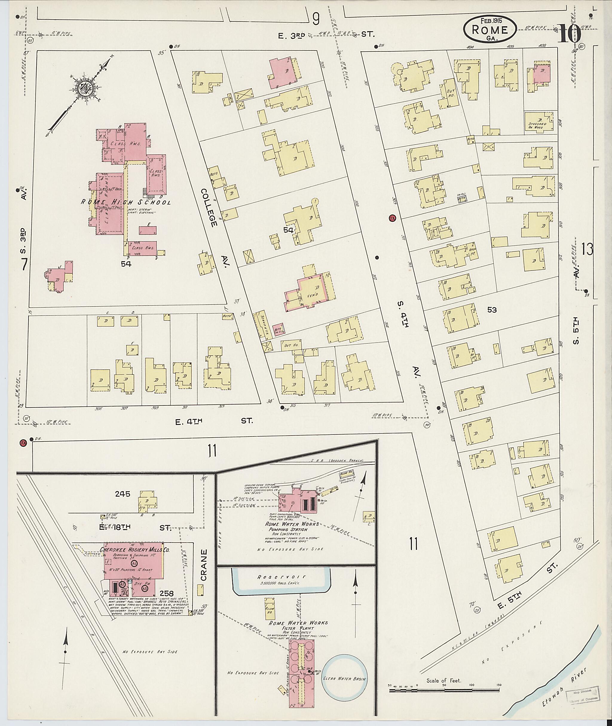 This old map of Rome, Floyd County, Georgia was created by Sanborn Map Company in 1915