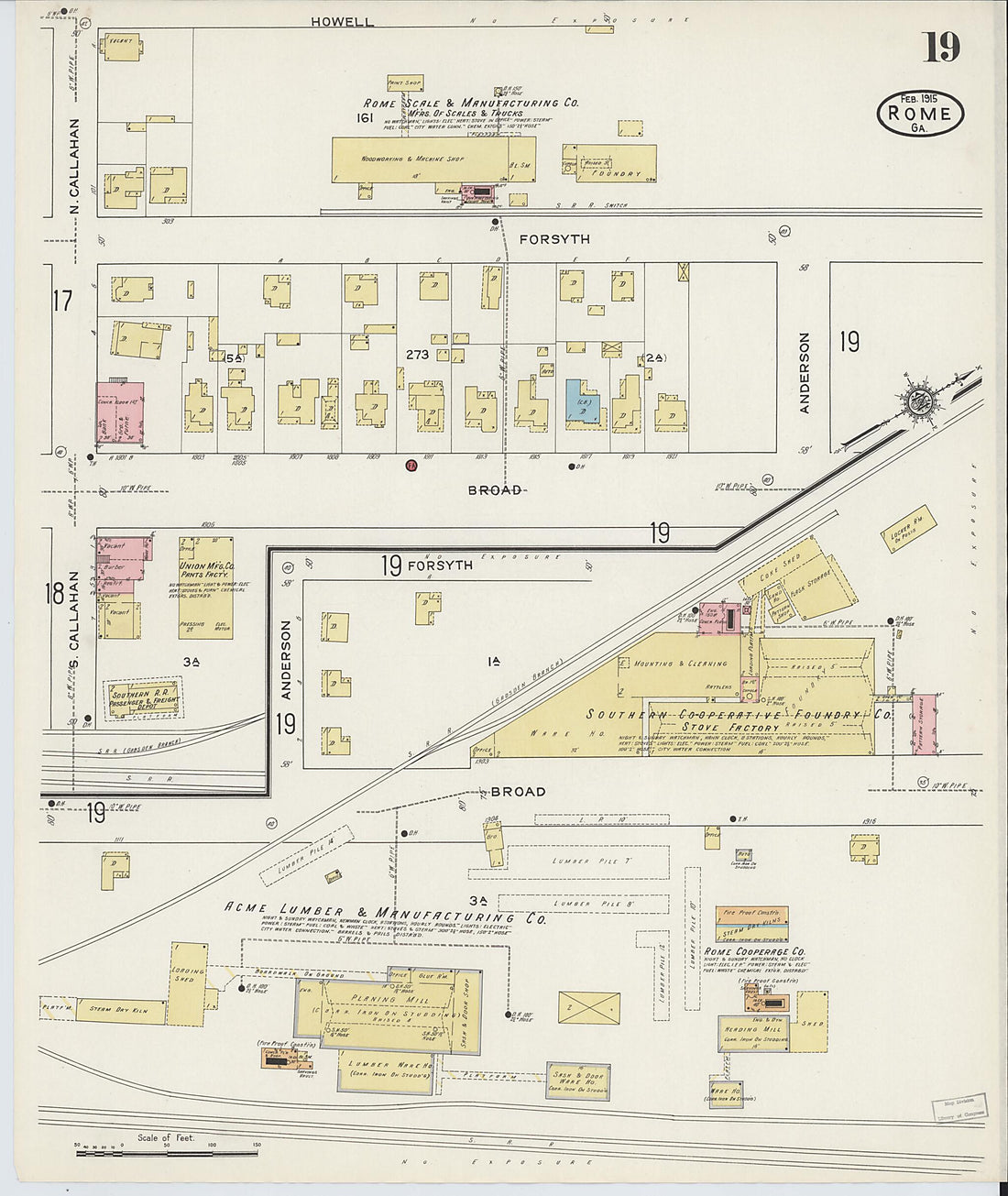 This old map of Rome, Floyd County, Georgia was created by Sanborn Map Company in 1915