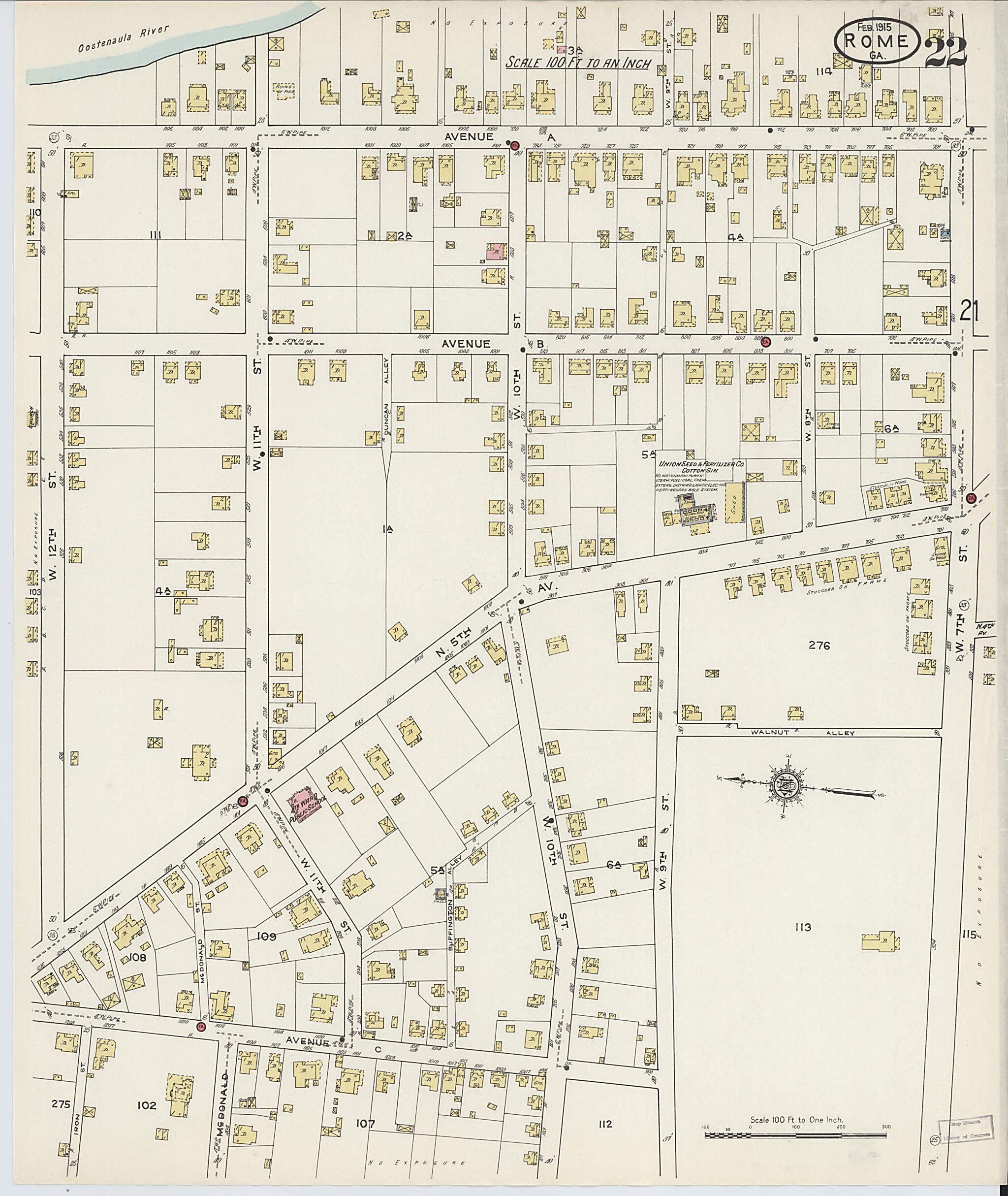 This old map of Rome, Floyd County, Georgia was created by Sanborn Map Company in 1915