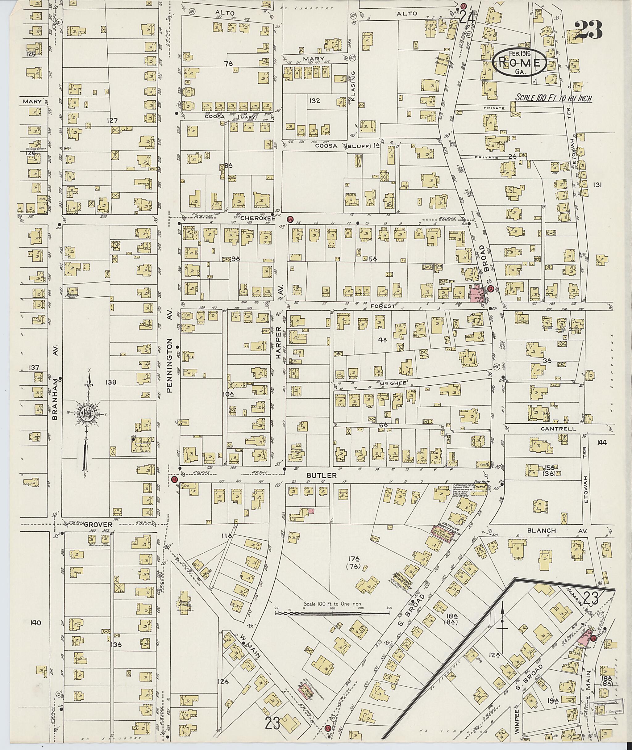 This old map of Rome, Floyd County, Georgia was created by Sanborn Map Company in 1915