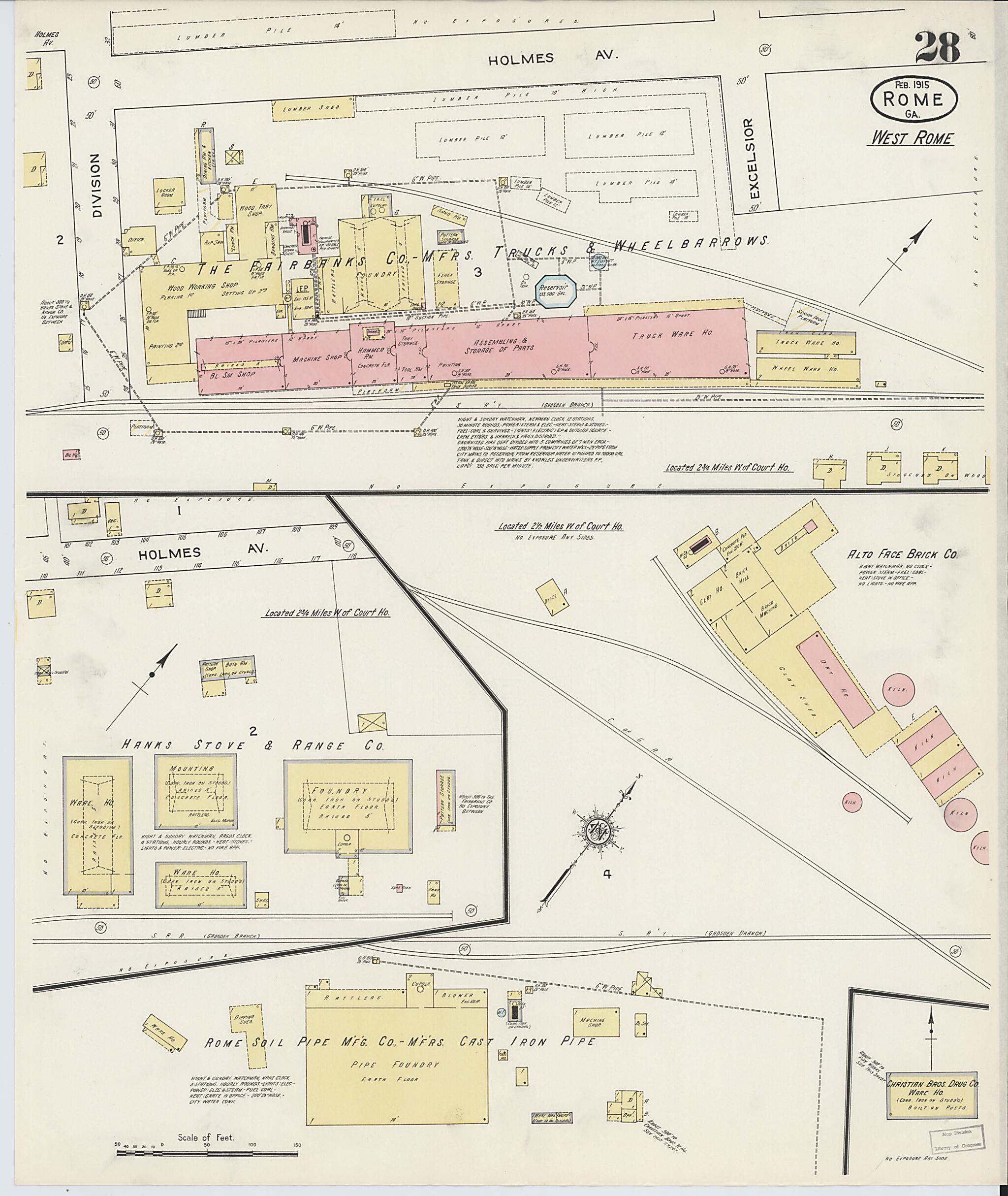This old map of Rome, Floyd County, Georgia was created by Sanborn Map Company in 1915
